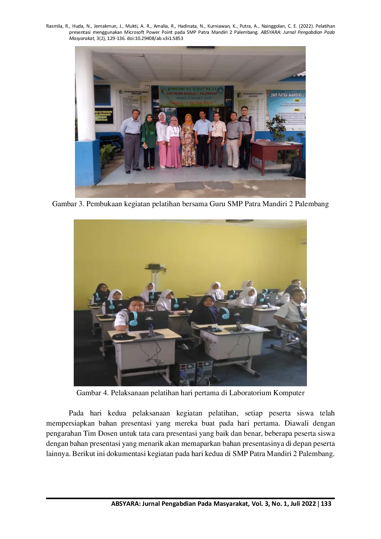 JURIS Pelatihan Presentasi Menggunakan Microsoft Power Point pada SMP Patra Mandiri 2 Palembang