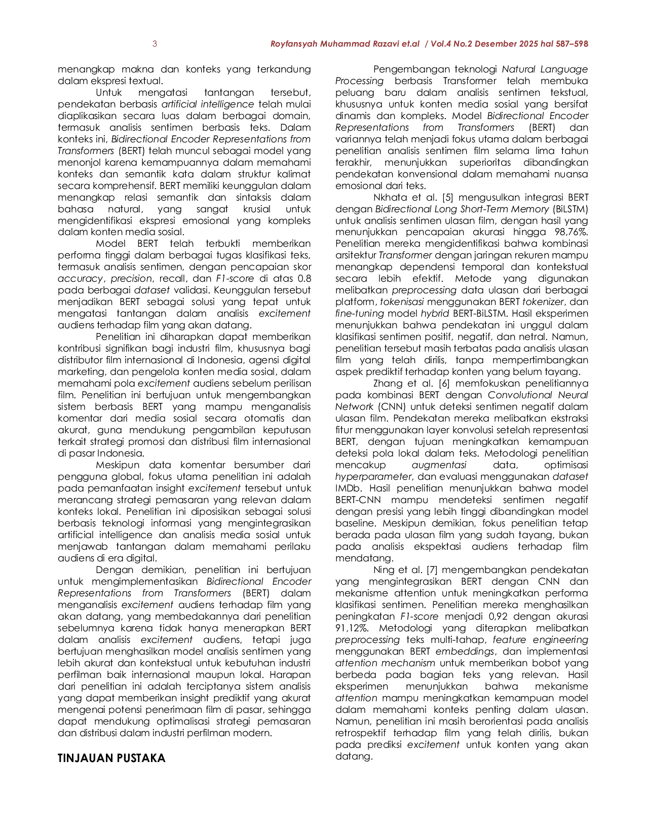 JURIS Implementasi BERT untuk Analisis Excitement Audiens Film Mendatang