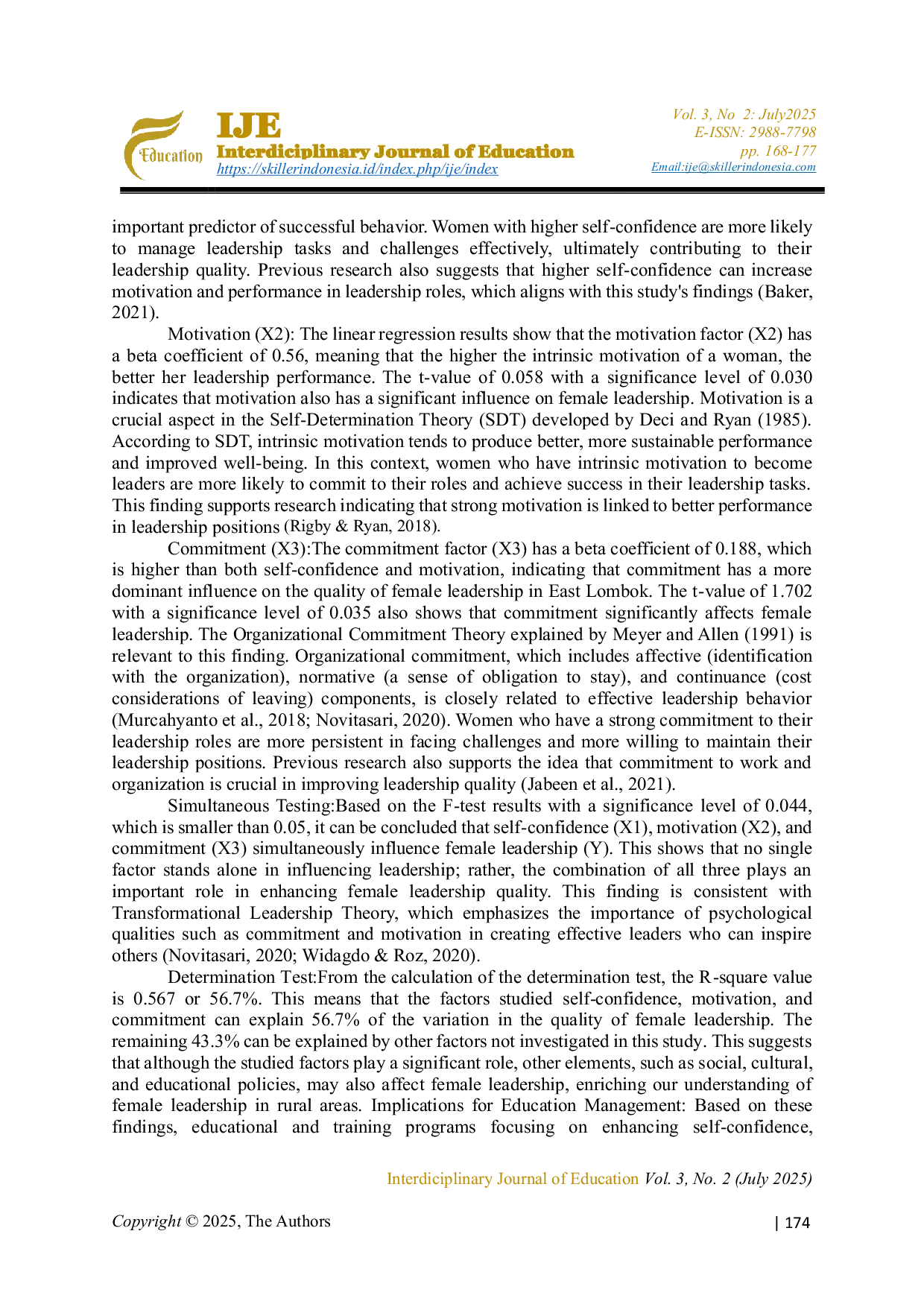 JURIS The Influence of Self Confidence Motivation and Commitment on Female Leadership in East Lombok A Perspective of Educational Management
