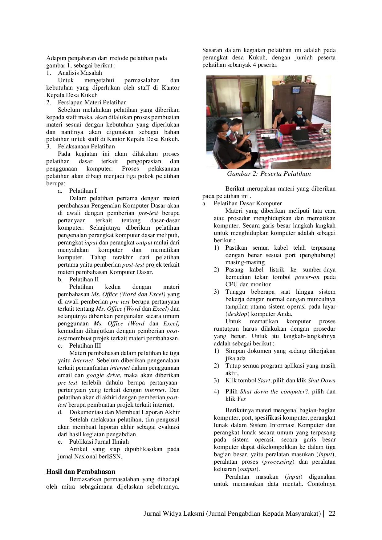 JURIS PELATIHAN DASAR KOMPUTER DAN TEKNOLOGI INFORMASI BAGI PERANGKAT DESA KUKUH