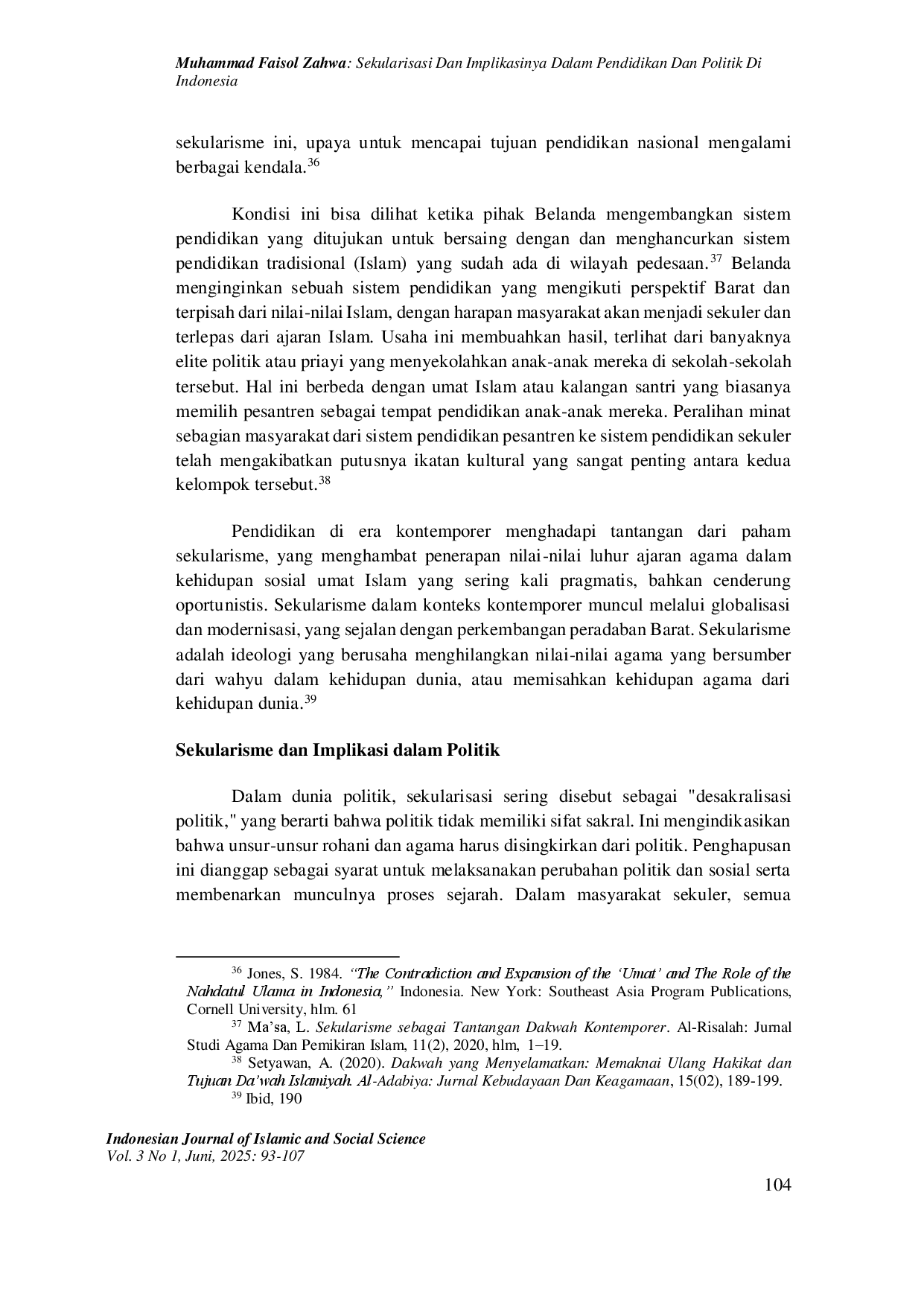 juris Sekularisasi Dan Implikasinya Dalam Pendidikan Dan Politik Di Indonesia