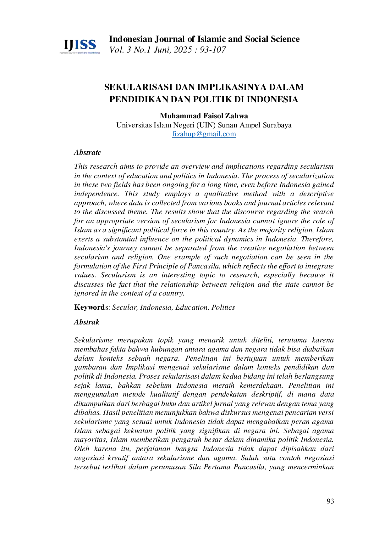 juris Sekularisasi Dan Implikasinya Dalam Pendidikan Dan Politik Di Indonesia