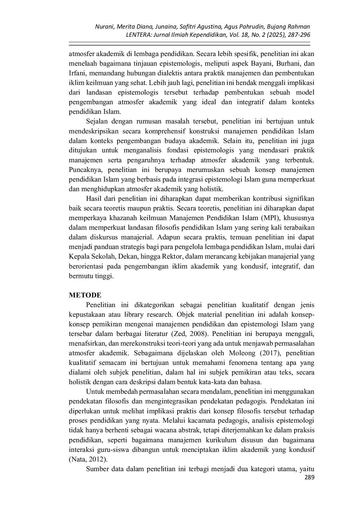 JURIS Manajemen Pendidikan Islam dan Atmosfer Akademik Sebuah Tinjauan Epistemologis