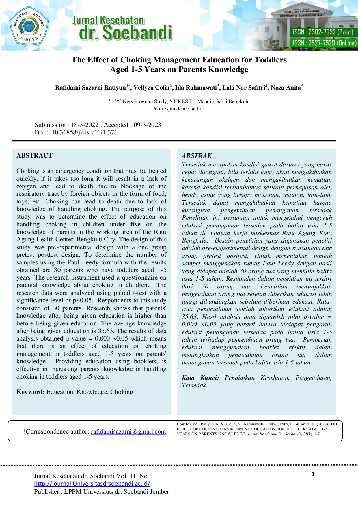 juris The Effect Of Choking Management Education For Toddlers Aged 1 5 Years On Parents Knowledge