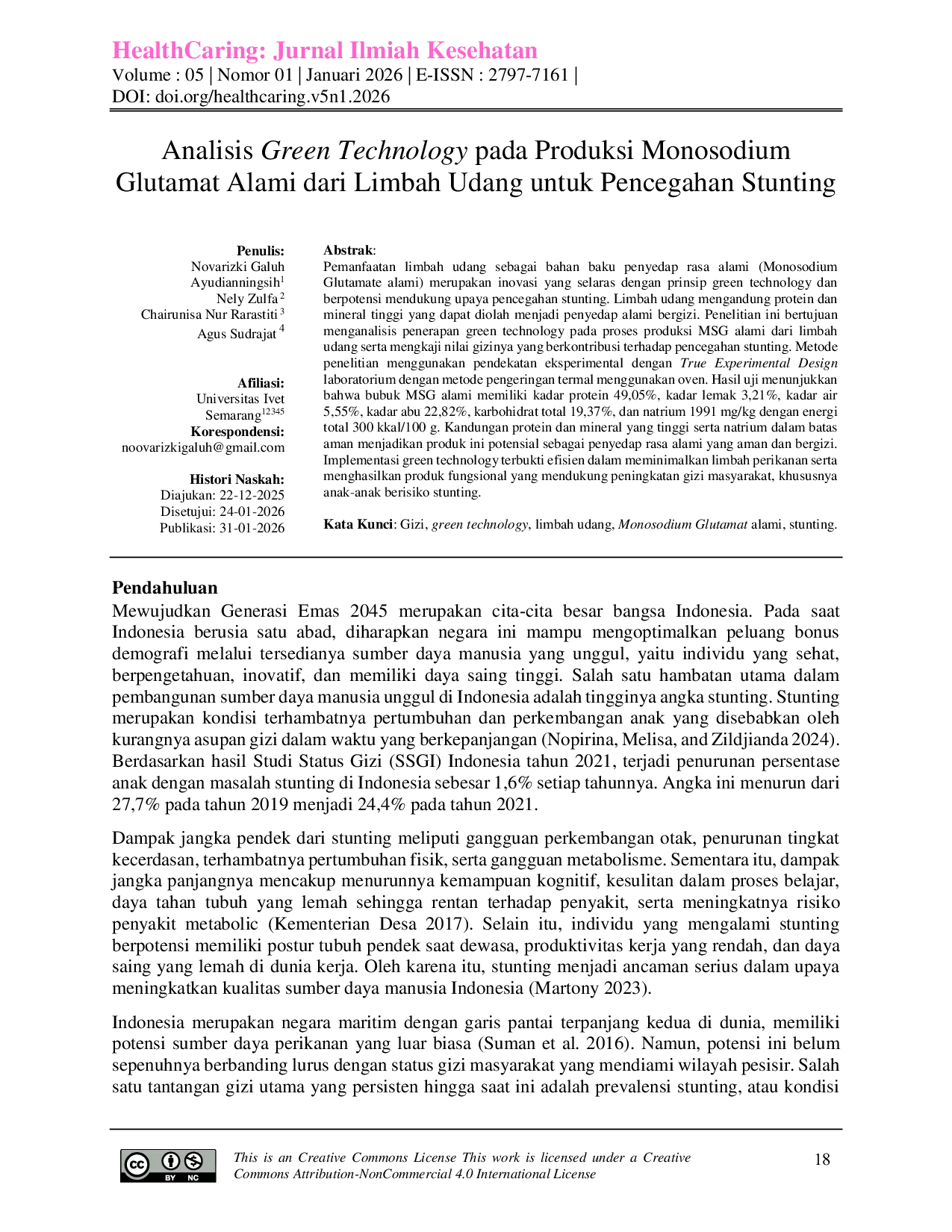 JURIS Analisis Green Technology pada Produksi Monosodium Glutamat Alami dari Limbah Udang untuk Pencegahan Stunting