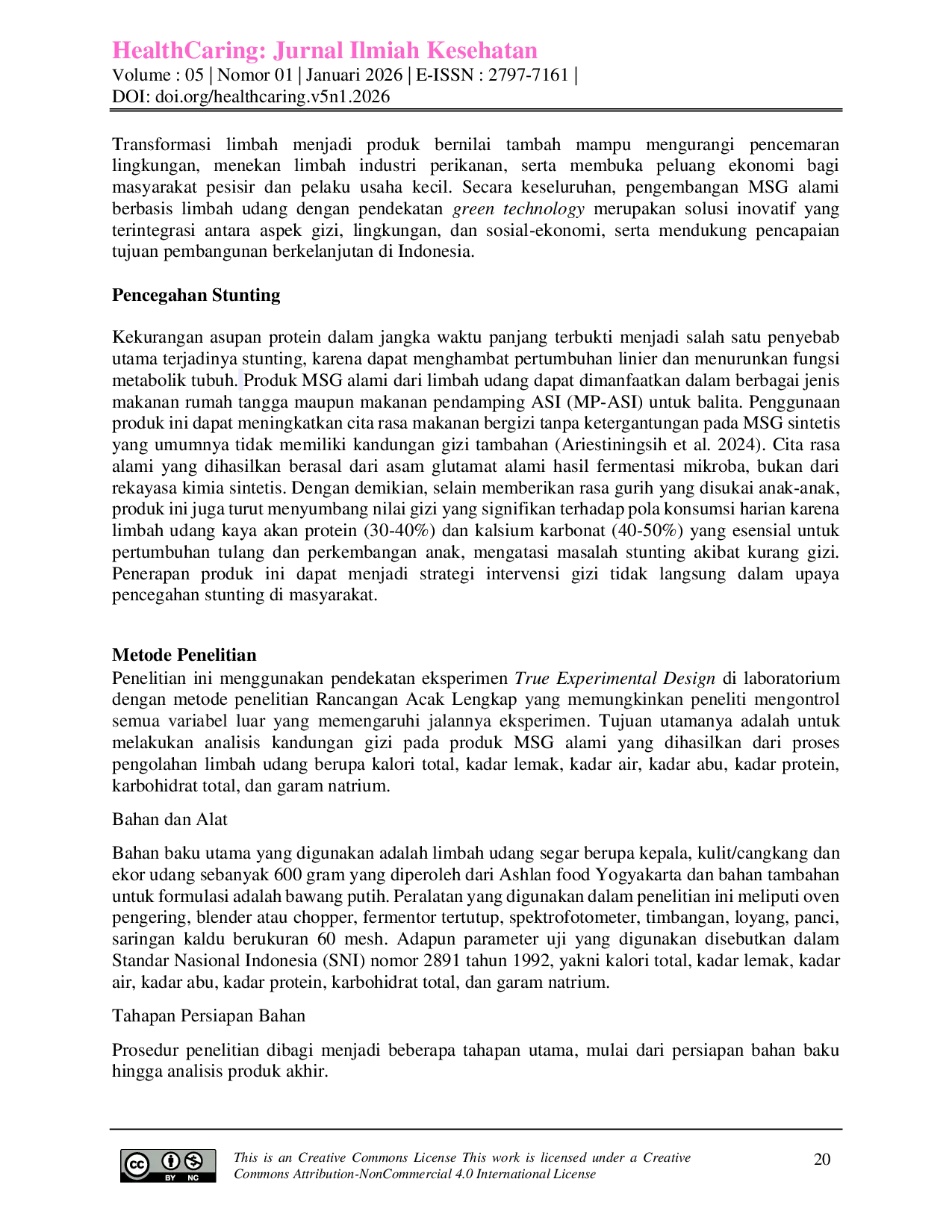 JURIS Analisis Green Technology pada Produksi Monosodium Glutamat Alami dari Limbah Udang untuk Pencegahan Stunting