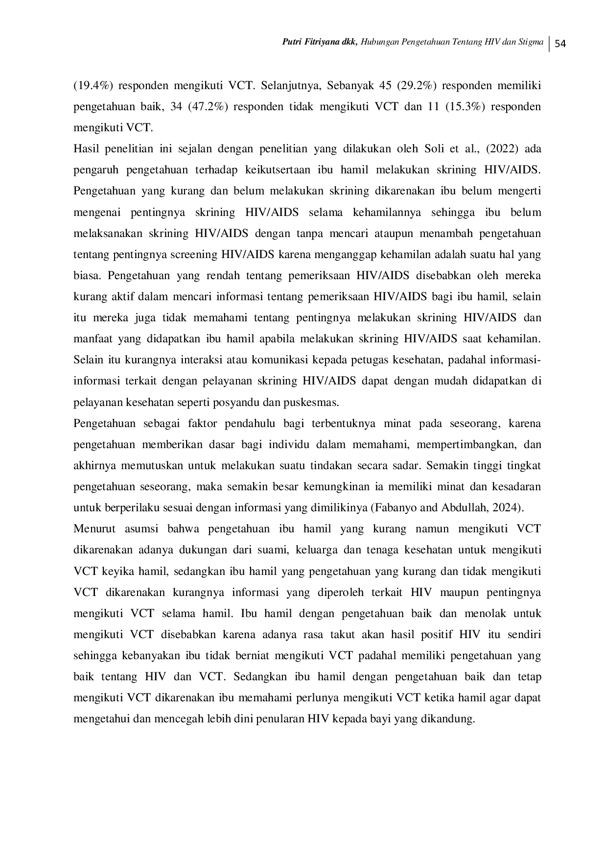 JURIS Hubungan Pengetahuan Tentang HIV dan Stigma Dengan Keikutsertaan Voluntary Counseling and Testing Pada Ibu Hamil