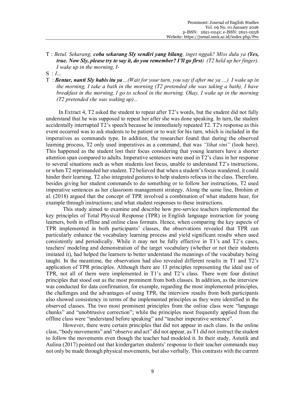 JURIS Pre Service English Teachers Use of Total Physical Response TPR in Teaching English to Young Learners in Online and Offline Mode