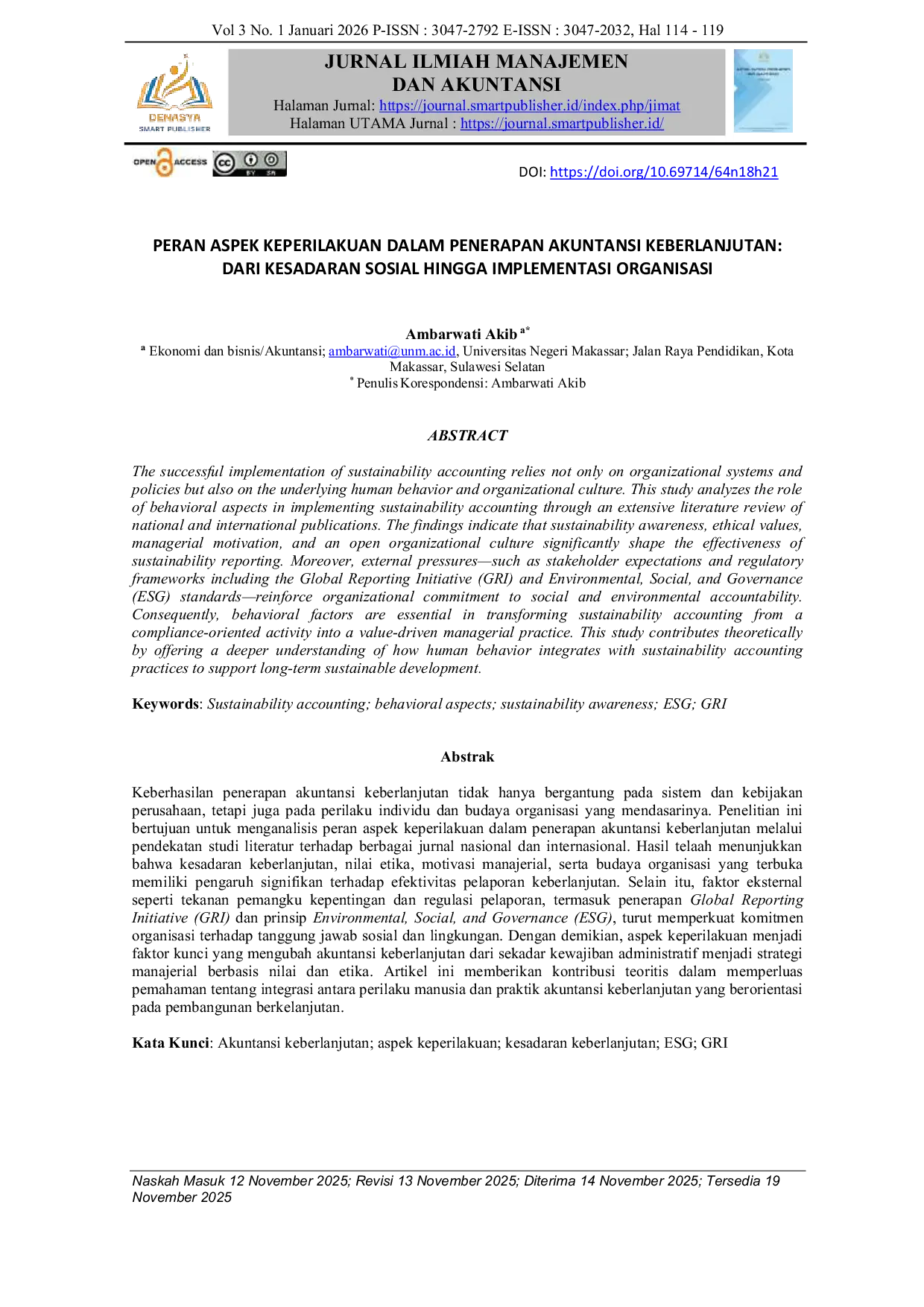 JURIS Peran Aspek Keperilakuan dalam Penerapan Akuntansi Keberlanjutan Dari Kesadaran Sosial Hingga Implementasi Organisasi