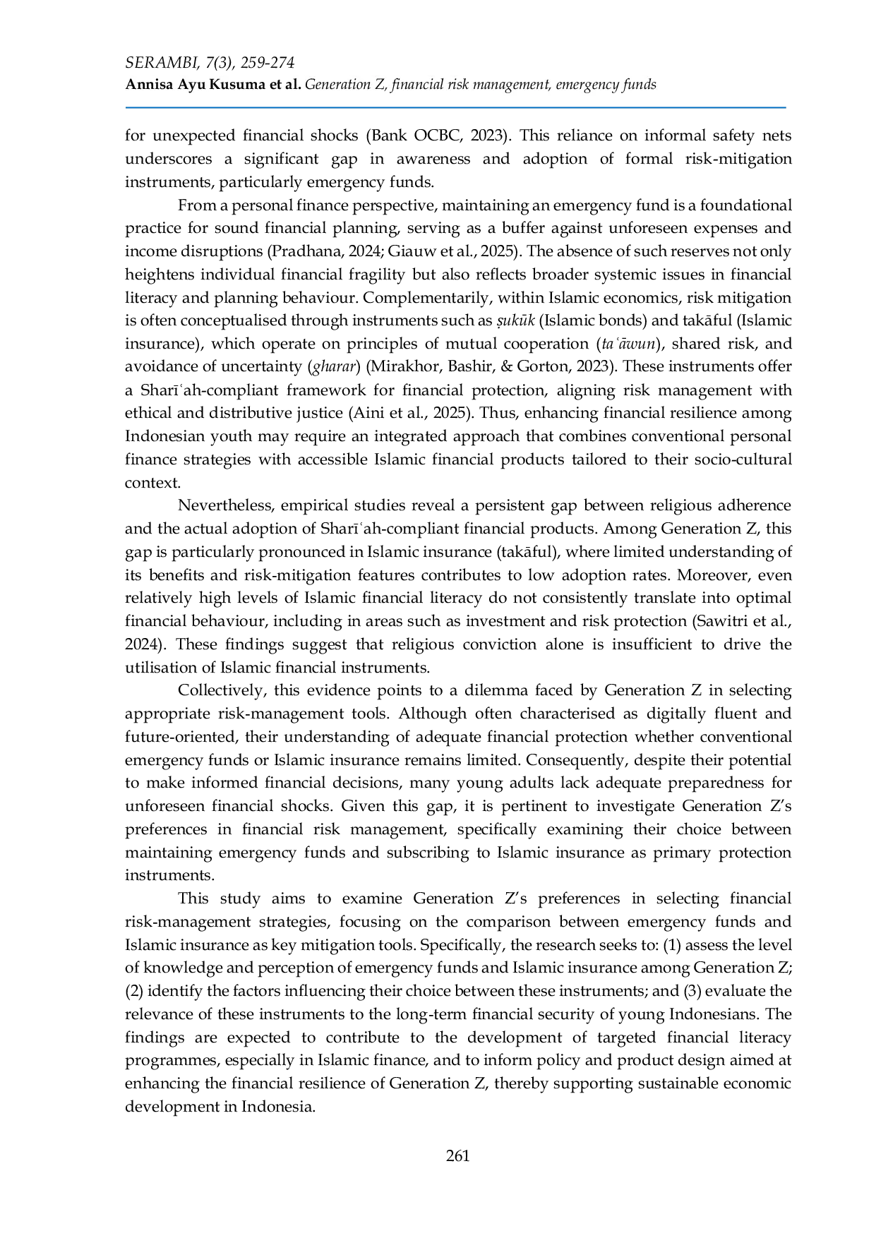 JURIS Generation Z Preferences In Financial Risk Management A Comparative Study Of Emergency Funds And Sharia Insurance