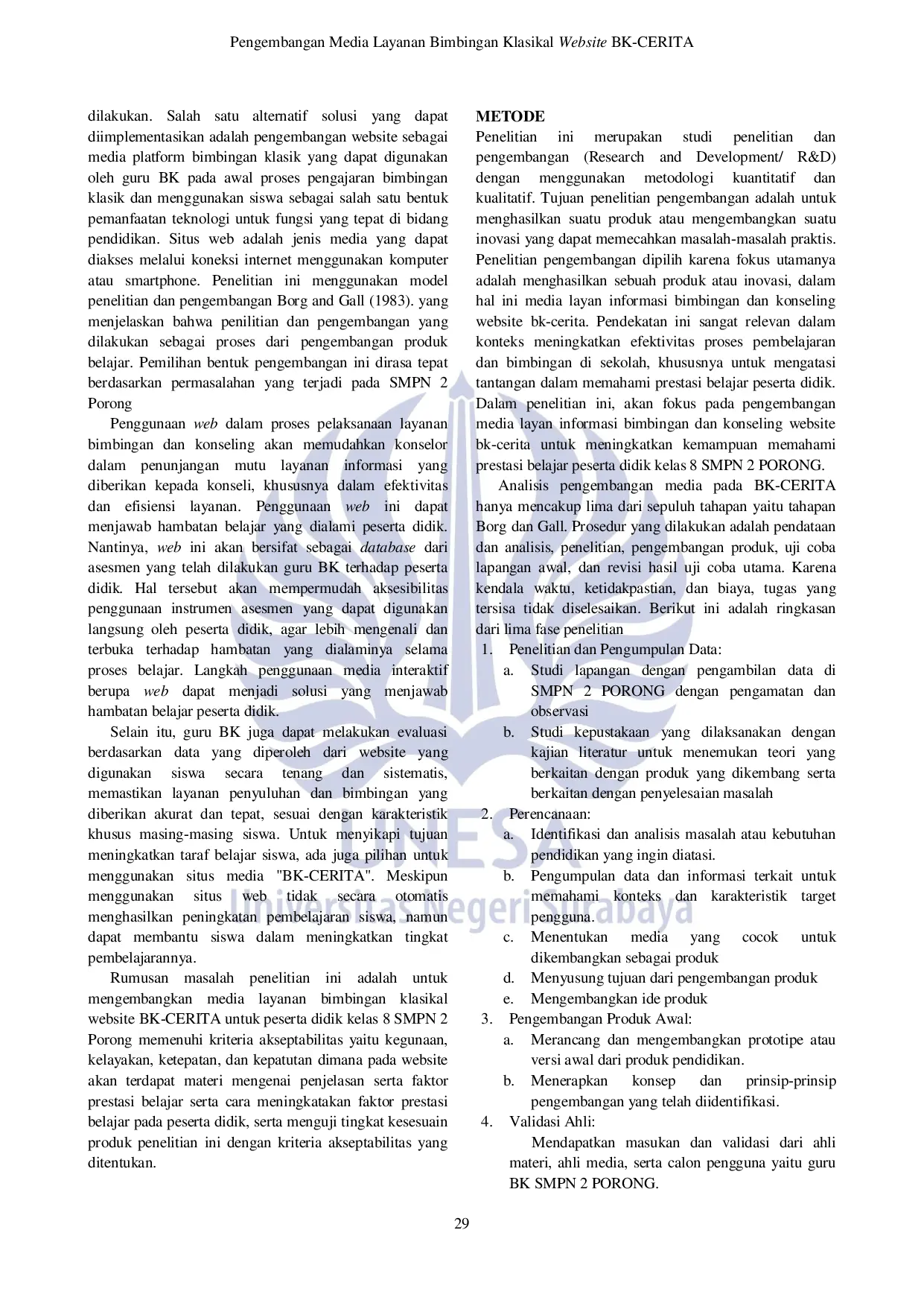 JURIS Pengembangan Media Layanan Bimbingan Klasikal Website BK Cerita Untuk Peserta Didik Kelas 8 Smpn 2 Porong