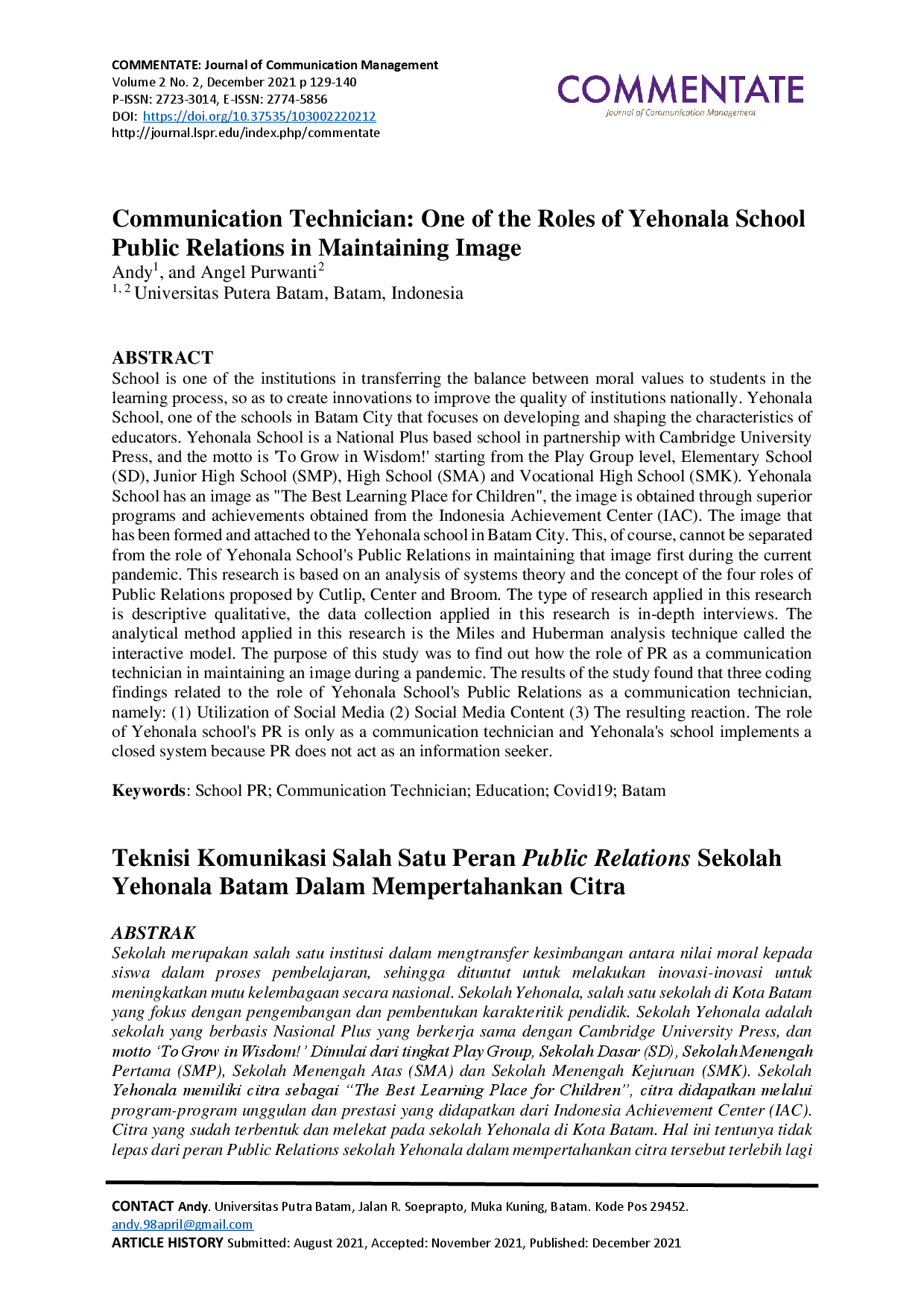 JURIS Communication Technician One of the Roles of Yehonala School Public Relations in Maintaining Image