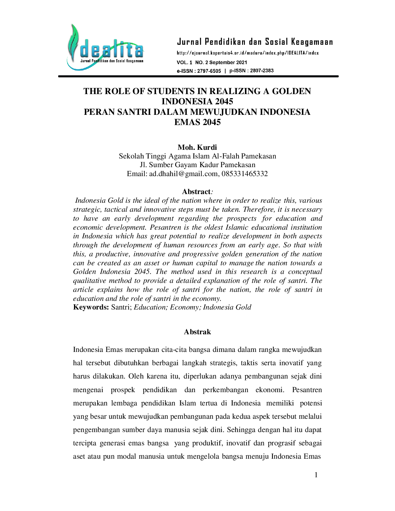 JURIS Peran Santri dalam Mewujudkan Indonesia Emas 2045