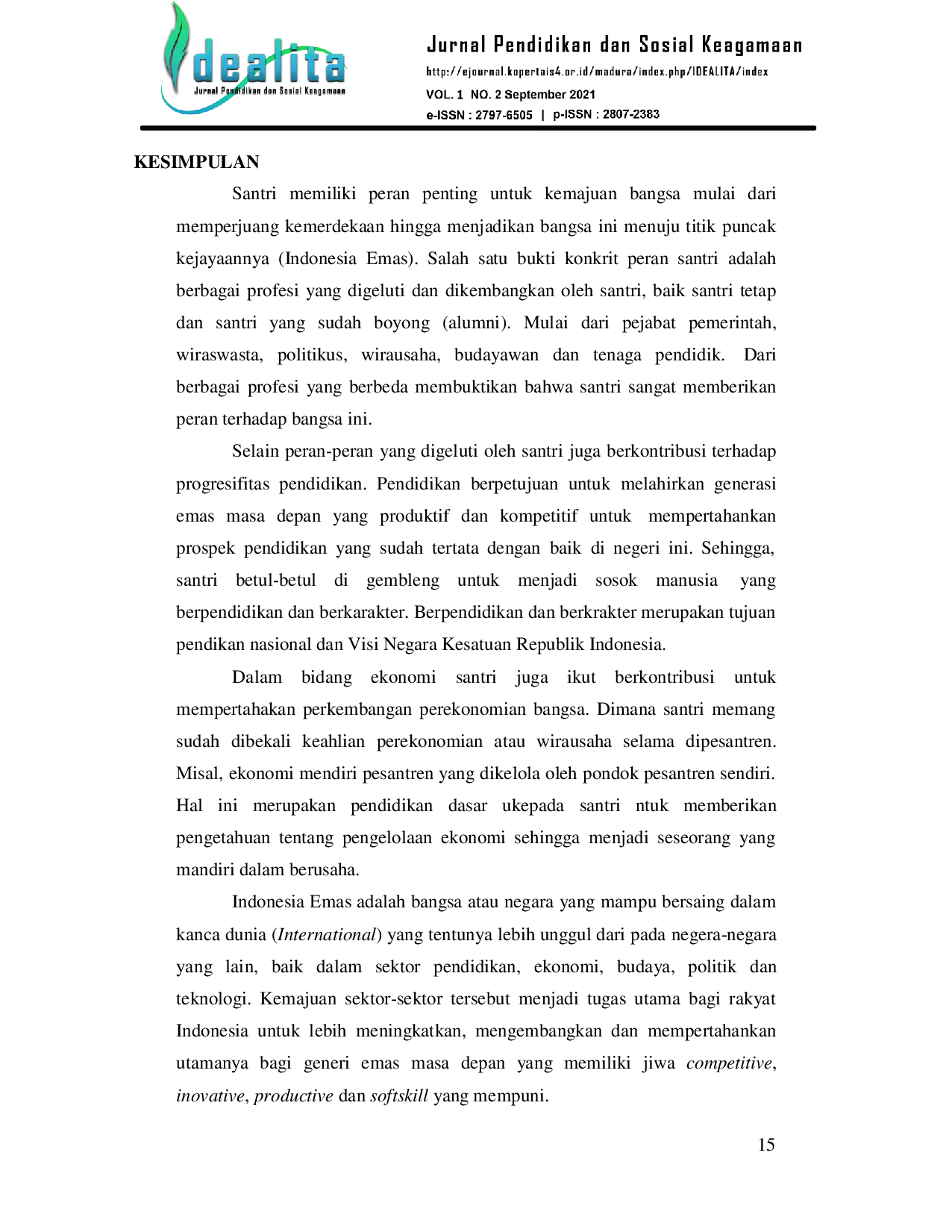 JURIS Peran Santri dalam Mewujudkan Indonesia Emas 2045