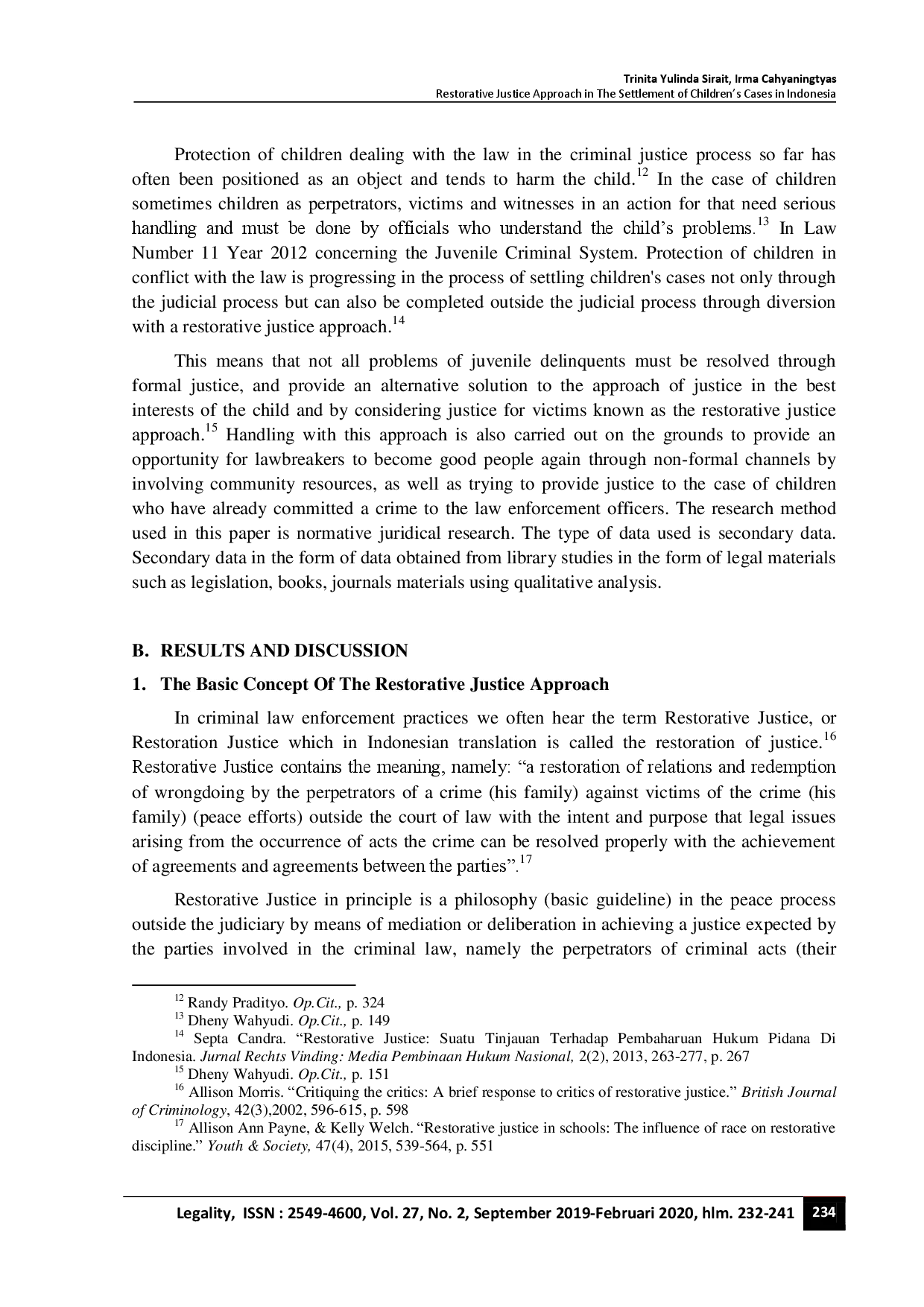 juris Restorative Justice Approach in the Settlement of Children s Cases in Indonesia