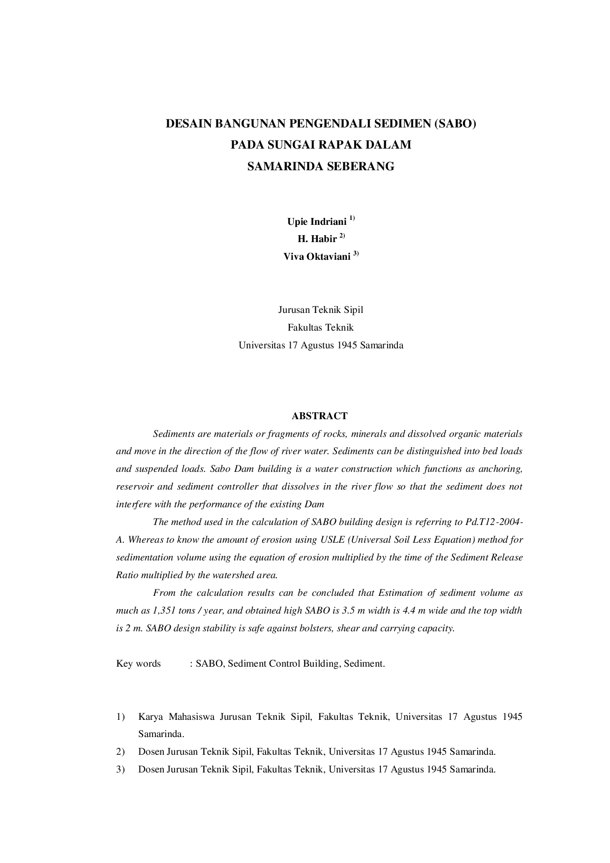 JURIS Desain Bangunan Pengendali Sedimen Sabo Pada Sungai Rapak Dalam Samarinda Seberang