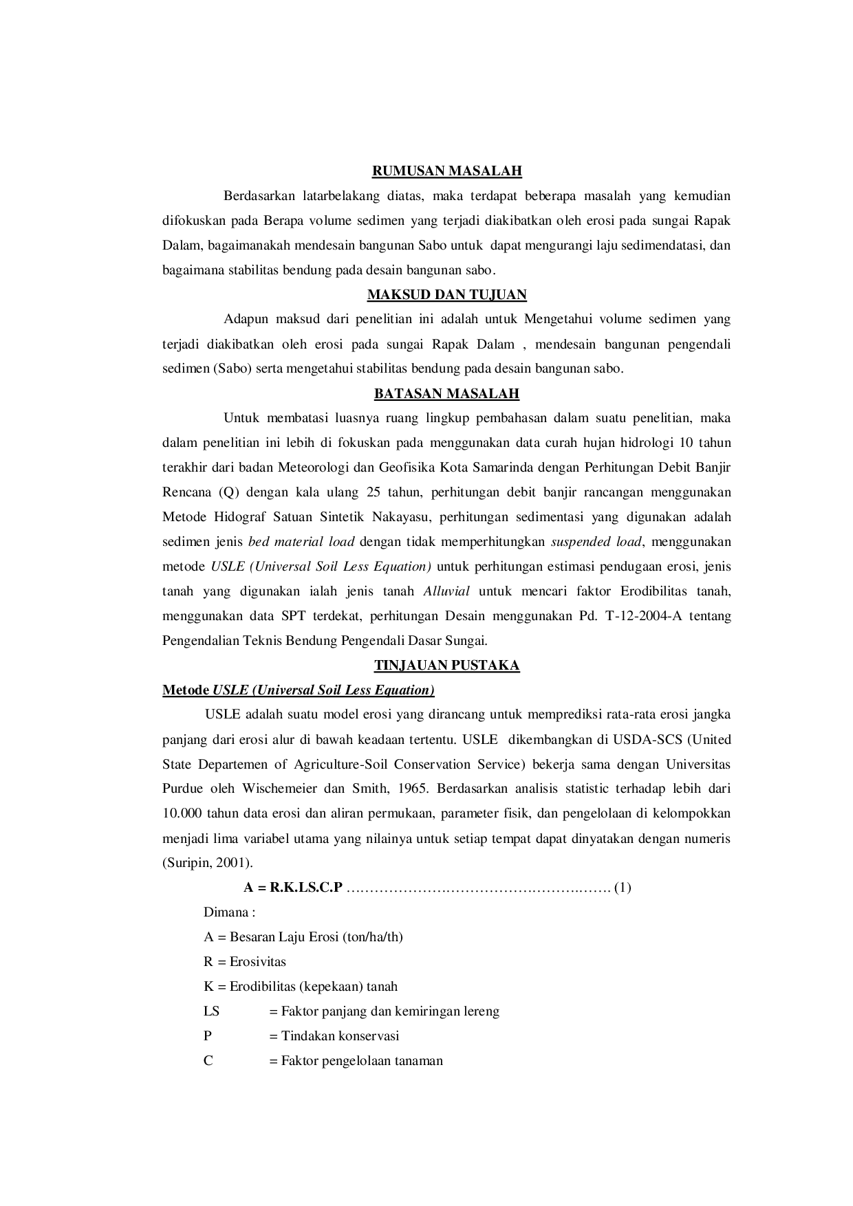 JURIS Desain Bangunan Pengendali Sedimen Sabo Pada Sungai Rapak Dalam Samarinda Seberang