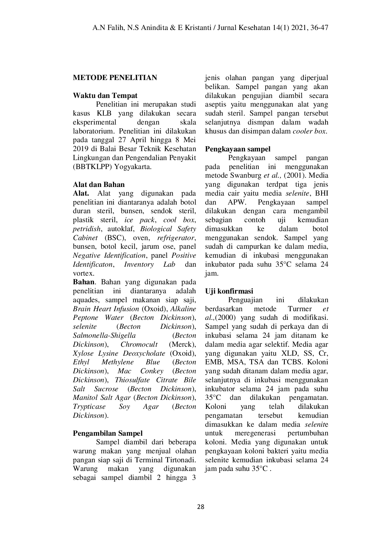 JURIS Identifikasi Bakteri Patogen Pada Olahan Pangan Saat Arus Mudik Lebaran Di Terminal Tirtonadi Surakarta