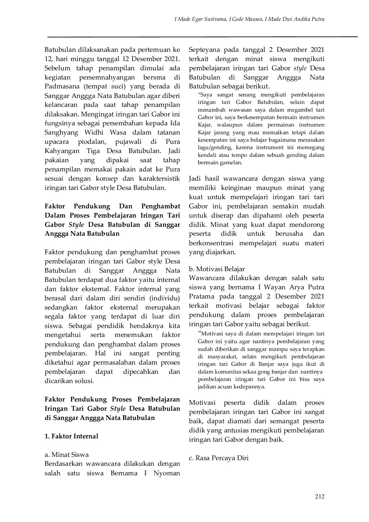 JURIS Pembelajaran Iringan Tari Gabor Style Desa Batubulan Di Sanggar Angga Nata Batubulan