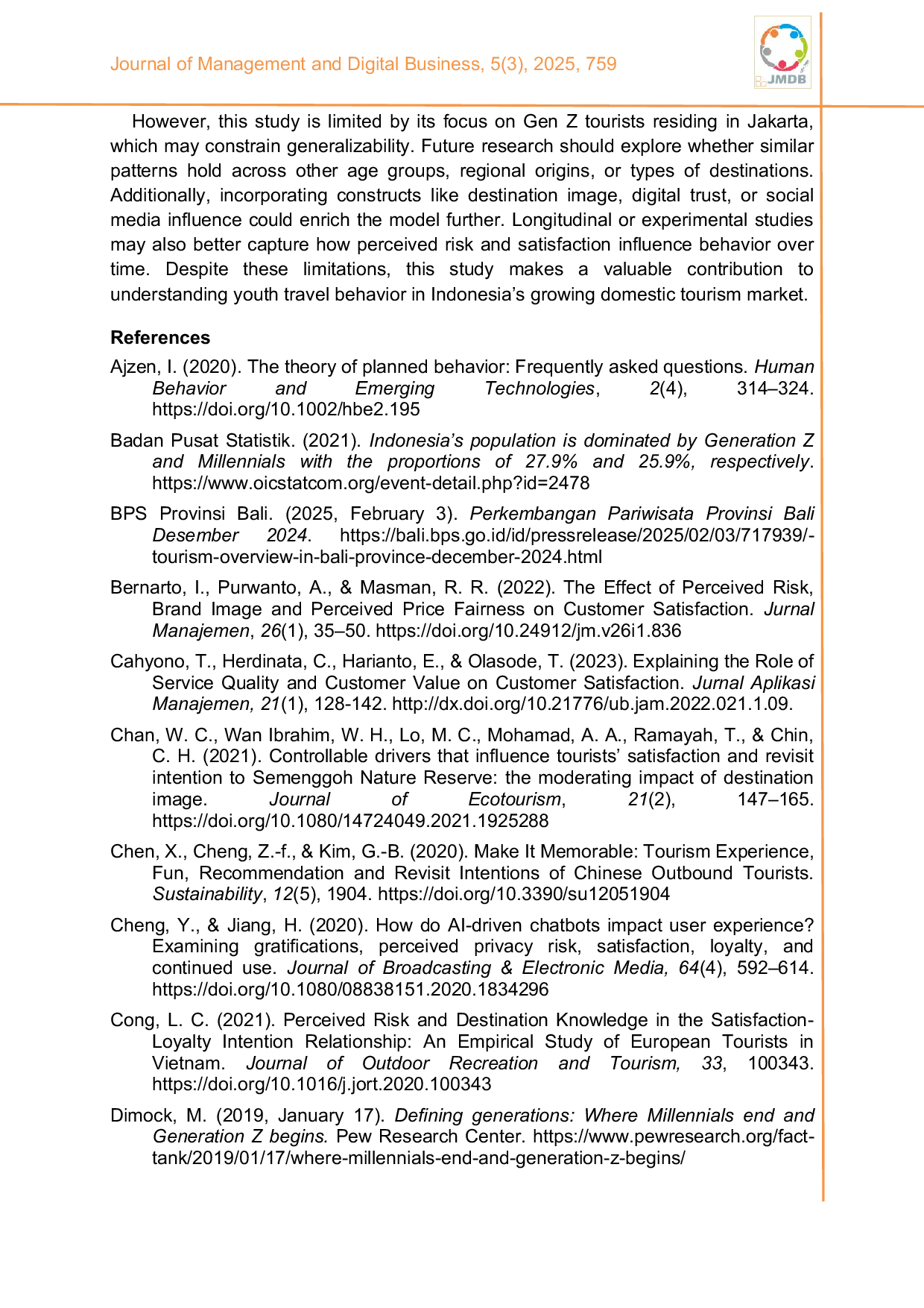 JURIS Understanding revisit intention among Gen Z in Bali tourism The role of service quality perceived risk and satisfaction