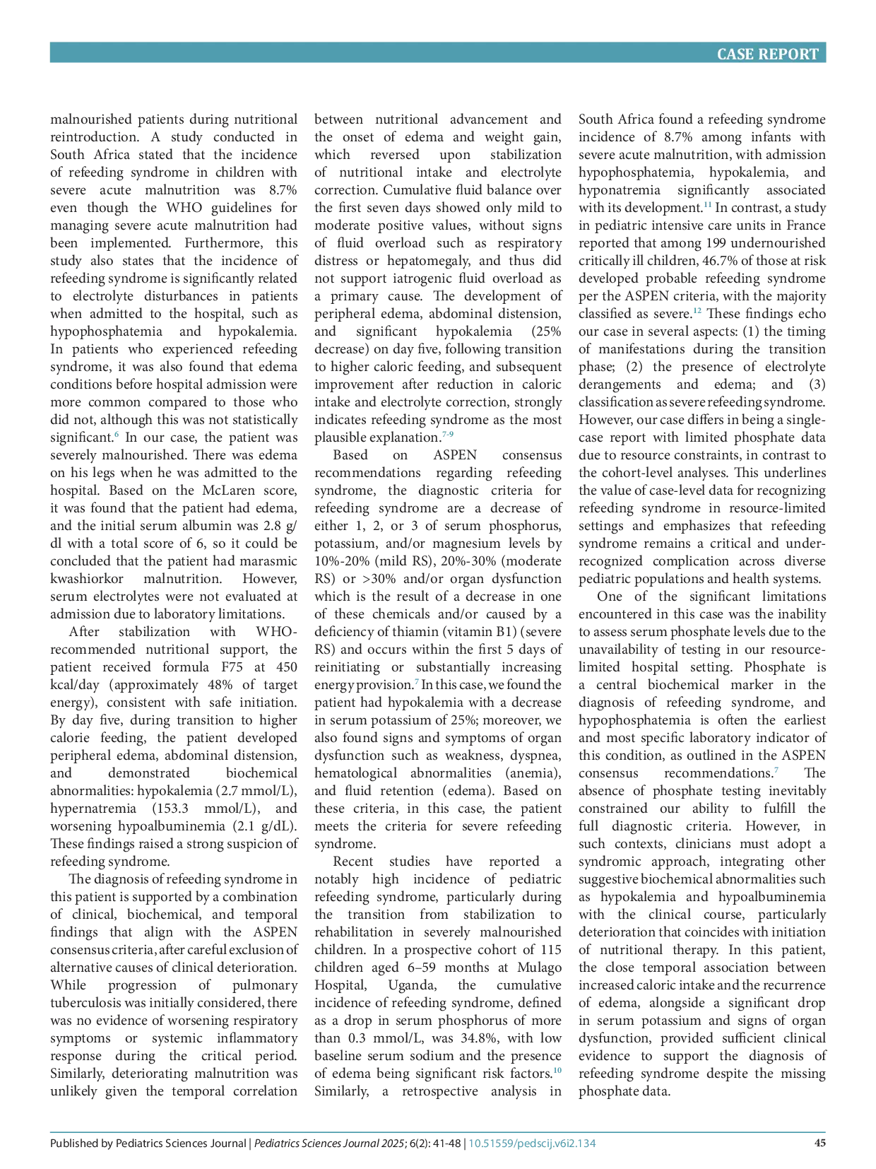 JURIS Management of refeeding syndrome in a severely wasted complex case pediatric patient in a limited facilities hospital a case report