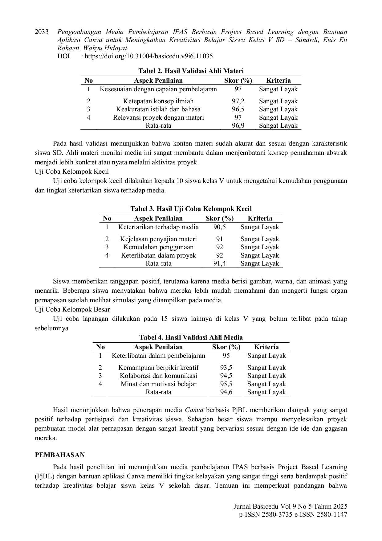 JURIS Pengembangan Media Pembelajaran IPAS Berbasis Project Based Learning dengan Bantuan Aplikasi Canva untuk Meningkatkan Kreativitas Belajar Siswa Kelas V SD