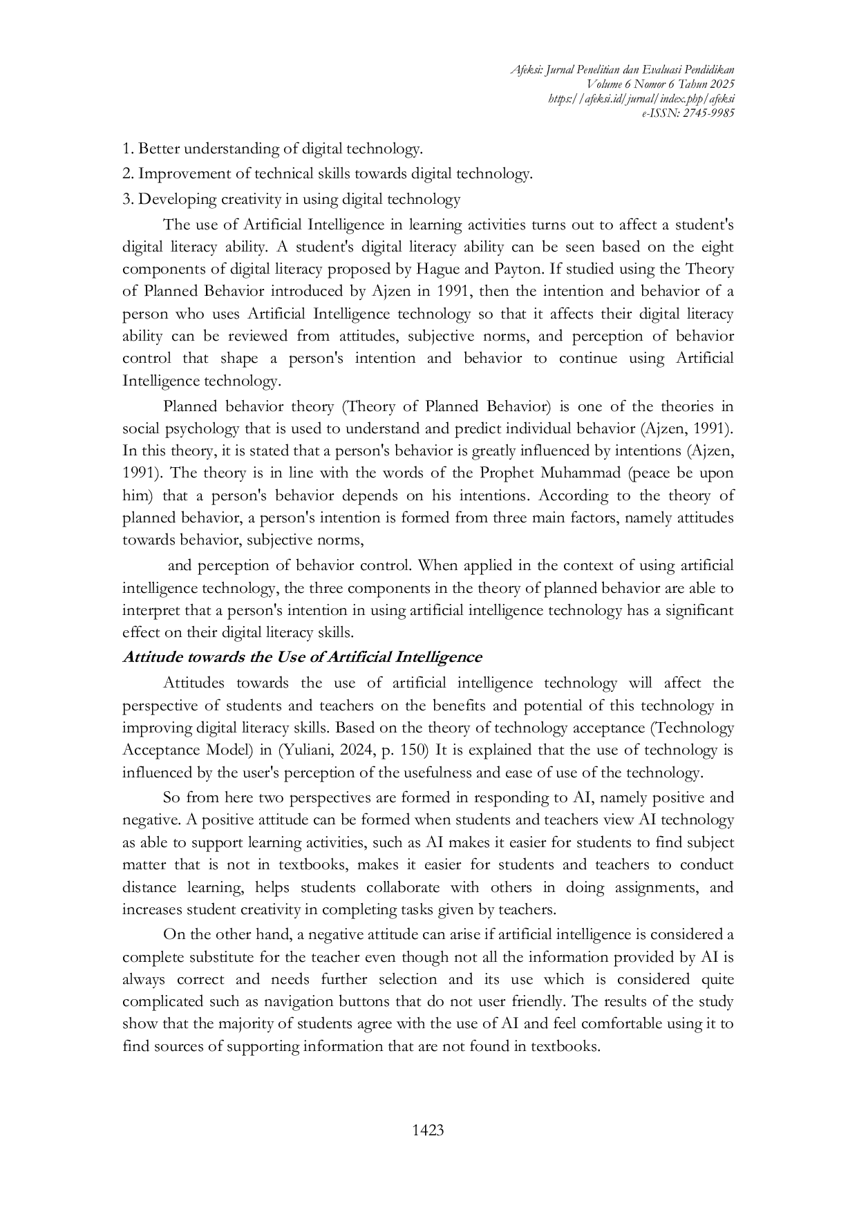 JURIS The Effect of The Use of Artificial Intelligence Technology on The Digital Literacy Skills of Grade VI Students of SDI Surya Buana