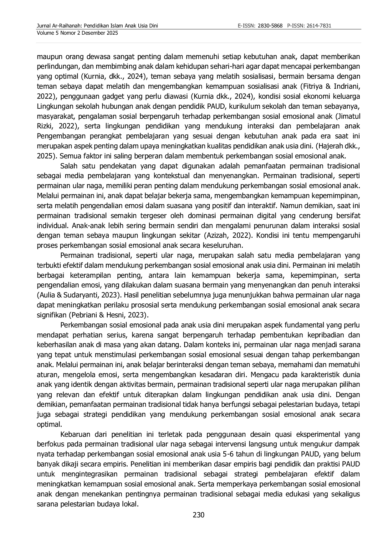 JURIS Pengaruh Permainan Tradisional Ular Naga Terhadap Perkembangan Sosial Emosional Anak Usia Dini