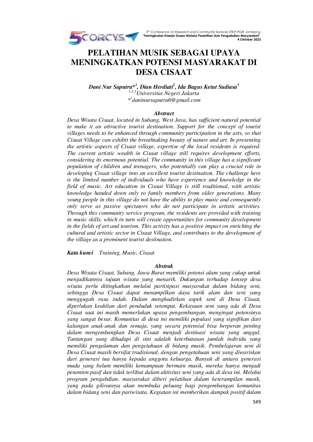 JURIS Pelatihan Musik Sebagai Upaya Meningkatkan Potensi Masyarakat di Desa Cisaat