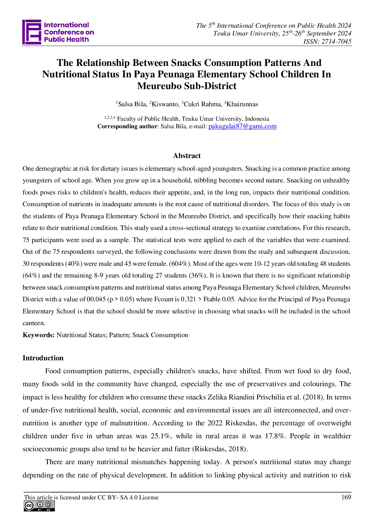 JURIS The Relationship Between Snacks Consumption Patterns And Nutritional Status In Paya Peunaga Elementary School Children In Meureubo Sub District