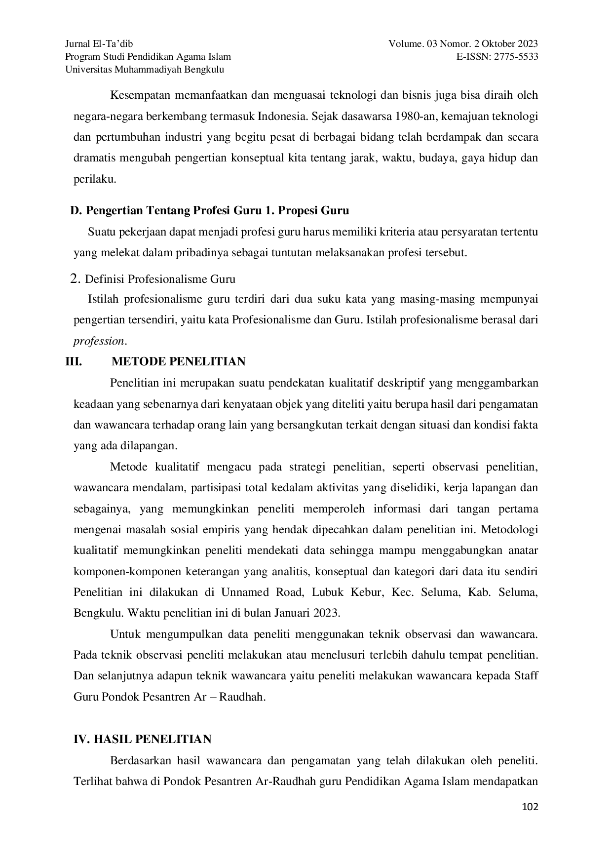 JURIS Peranan Pimpinan Pondok Pesantren Ar Raudhah Dalam Menghadapi Tantangan Profesi Guru Pada Era Digital 4 0