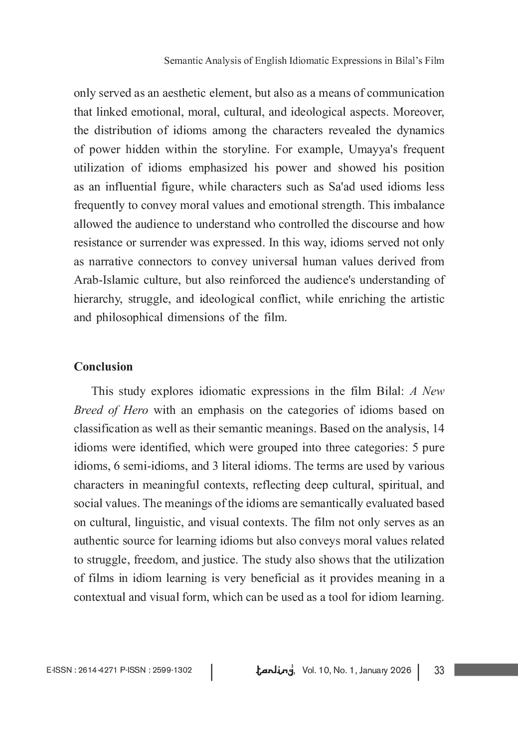 JURIS Semantic Analysis on English Idiomatic Expressions in Bilal s Film