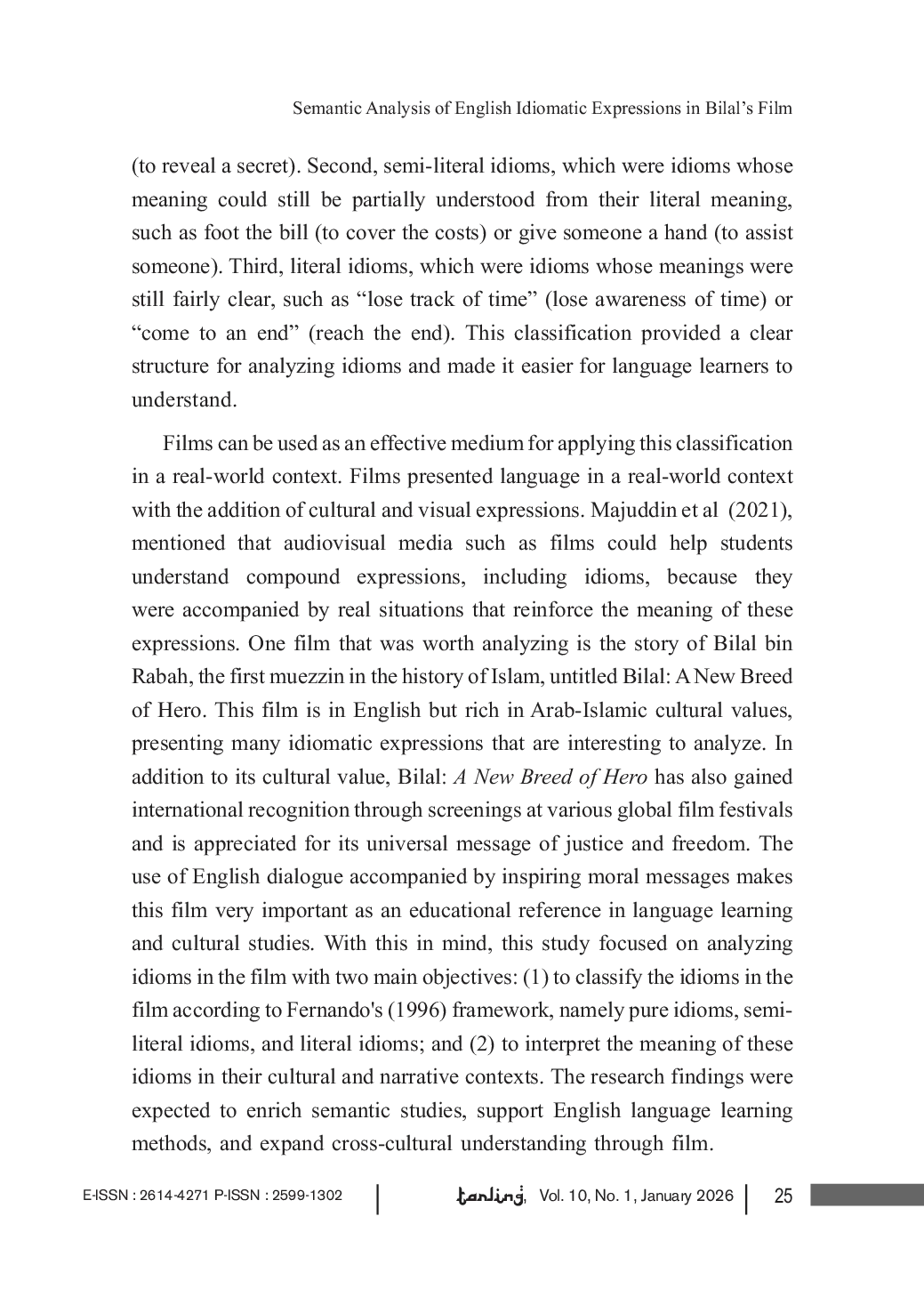 JURIS Semantic Analysis on English Idiomatic Expressions in Bilal s Film
