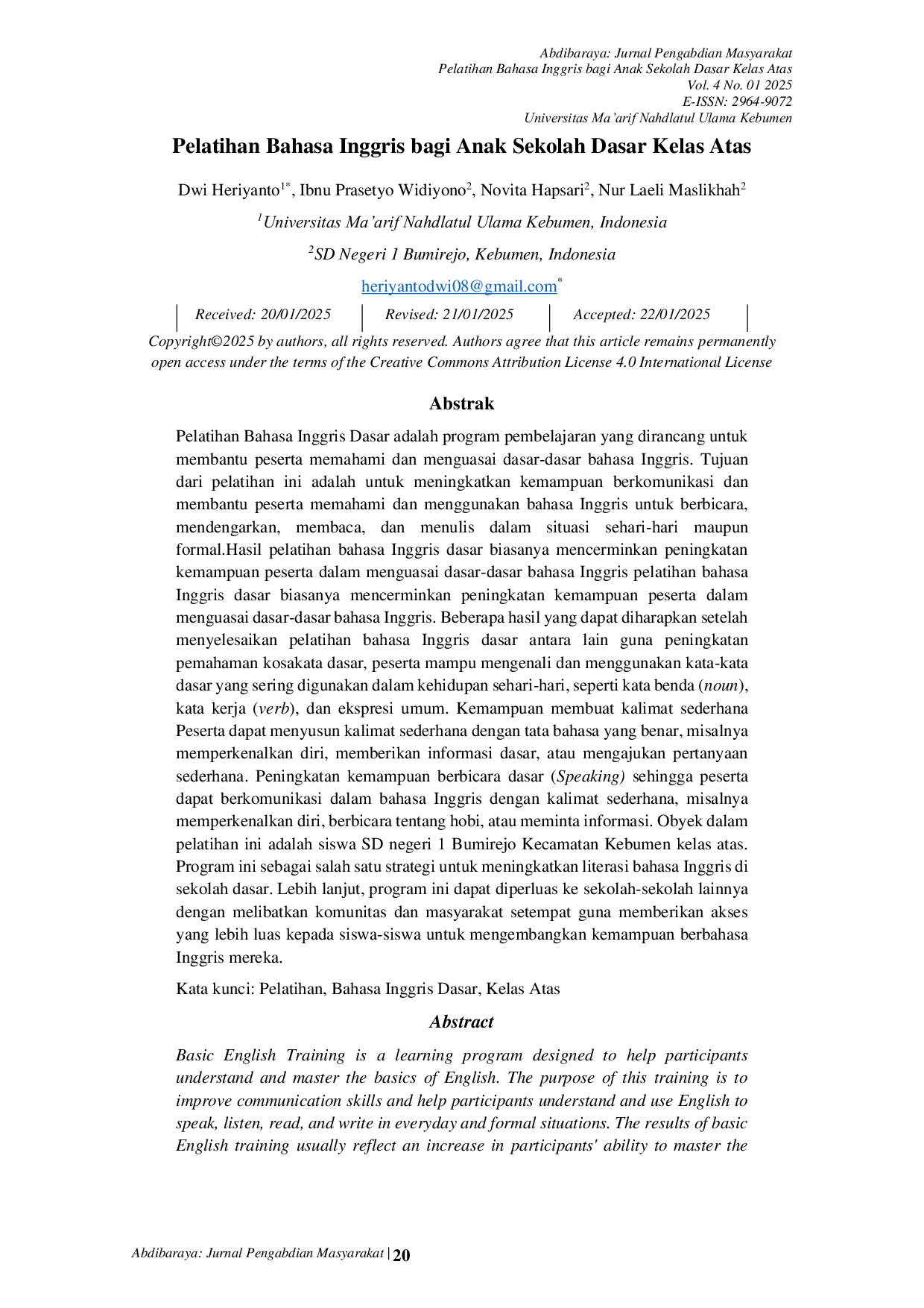 JURIS Pelatihan Bahasa Inggris bagi Anak Sekolah Dasar Kelas Atas