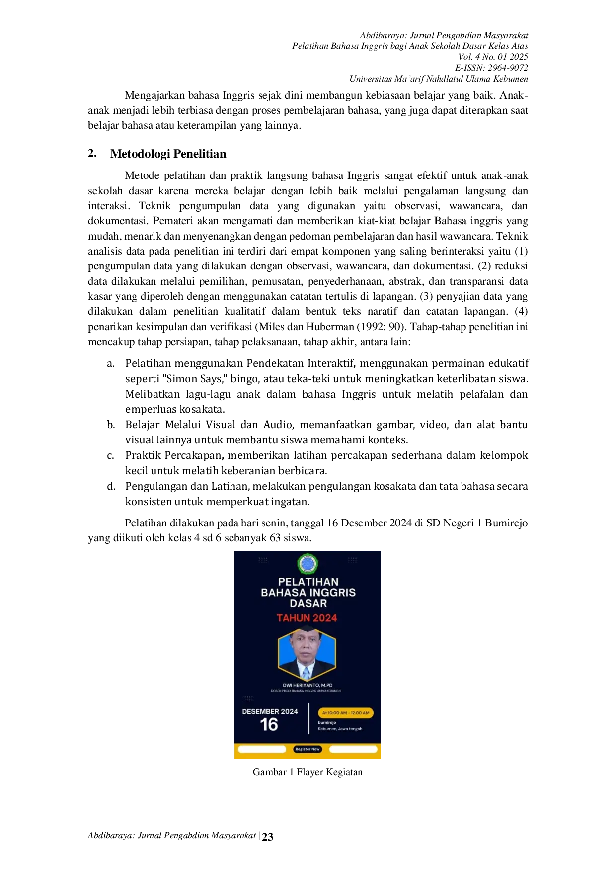 JURIS Pelatihan Bahasa Inggris bagi Anak Sekolah Dasar Kelas Atas