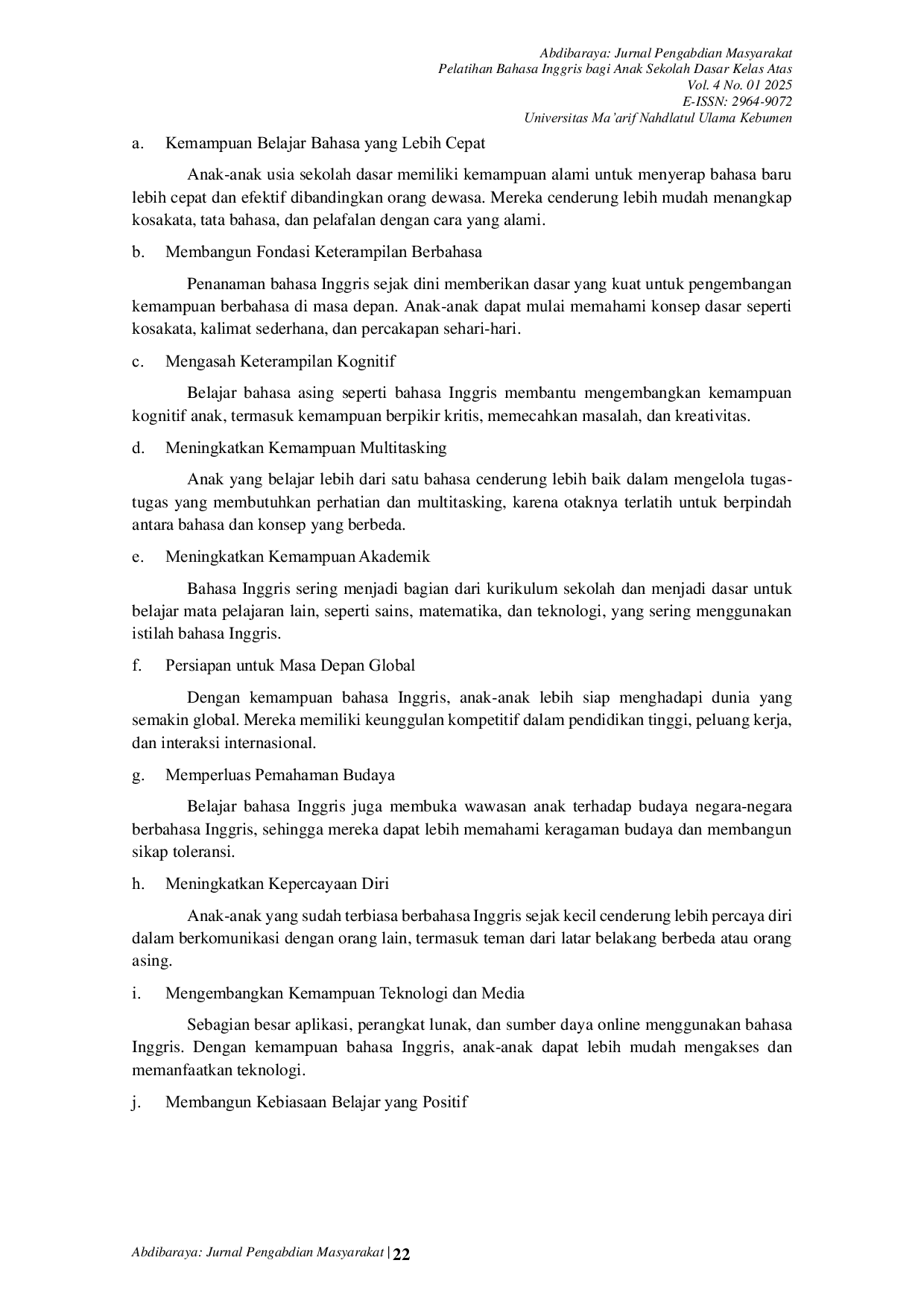 JURIS Pelatihan Bahasa Inggris bagi Anak Sekolah Dasar Kelas Atas