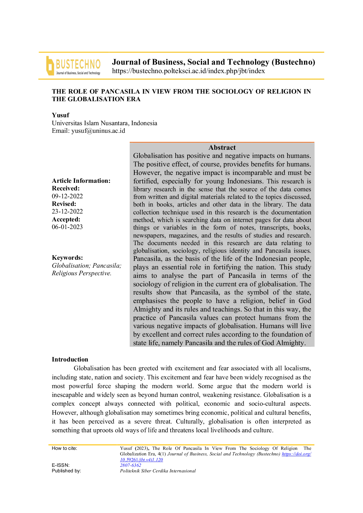 JURIS The Role Of Pancasila In View From The Sociology Of Religion In The Globalisation Era