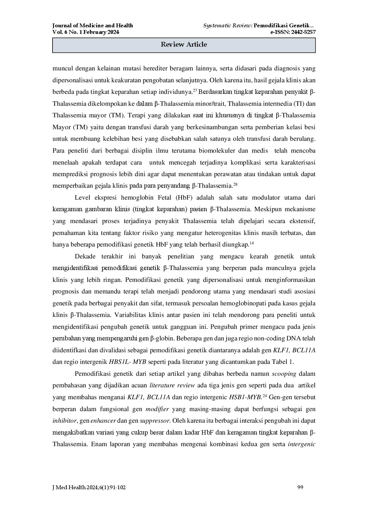 juris Systematic Review Pemodifikasi Genetik Thalassemia