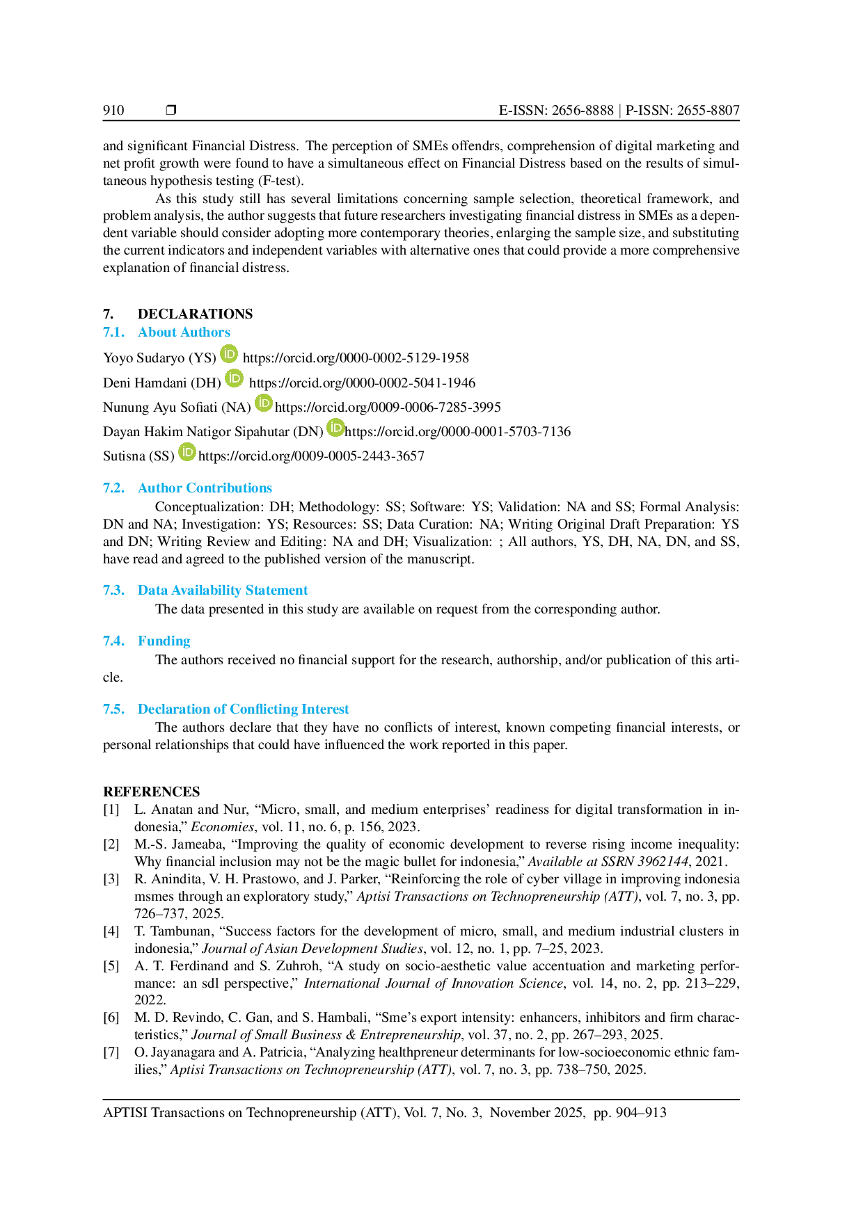 JURIS Assessing the Drivers of Financial Distress in Indonesian Rattan SMEs through Digital and Financial Perspectives