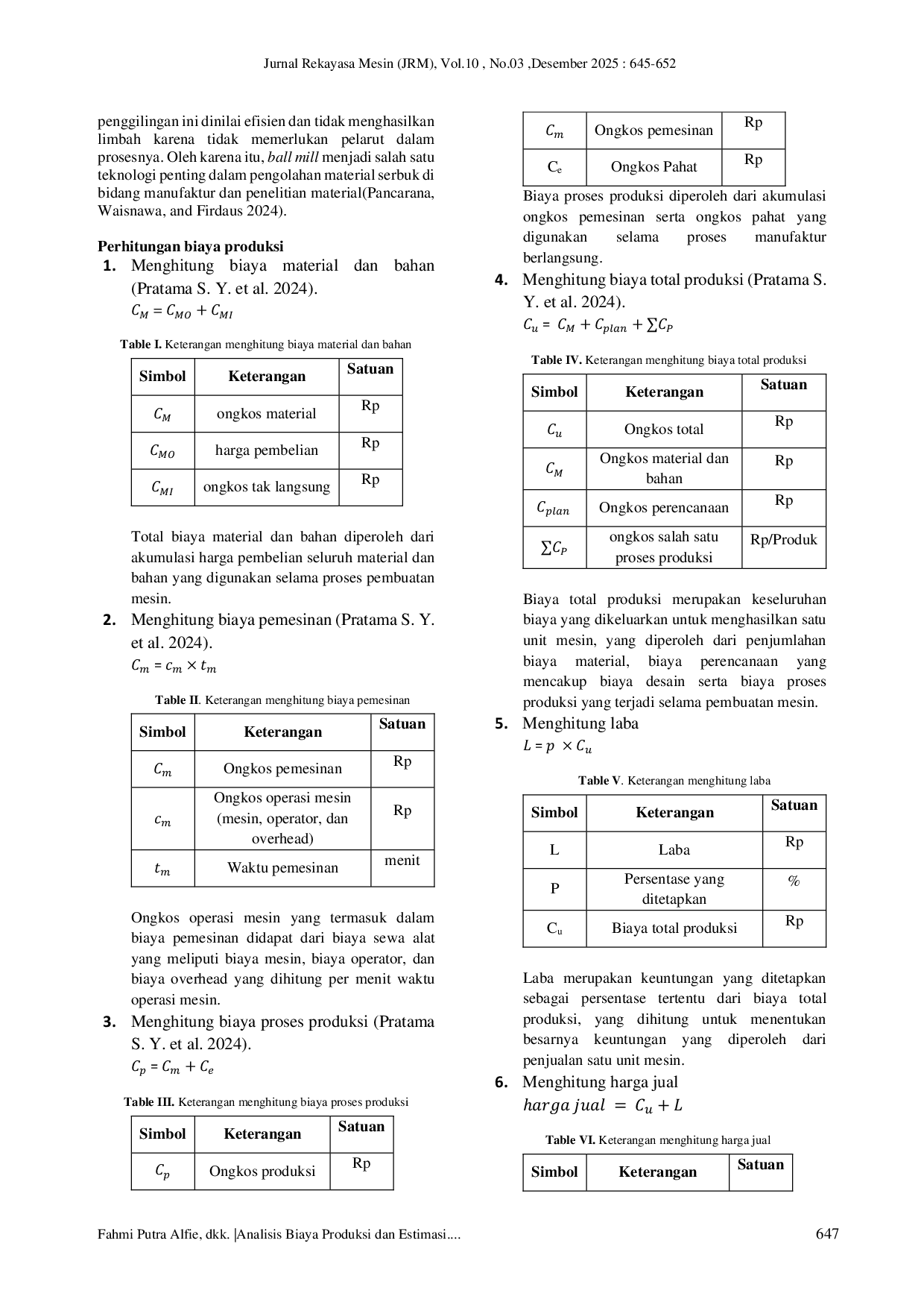 JURIS Analisis Biaya Produksi Mesin Ball Mill Skala Laboratorium