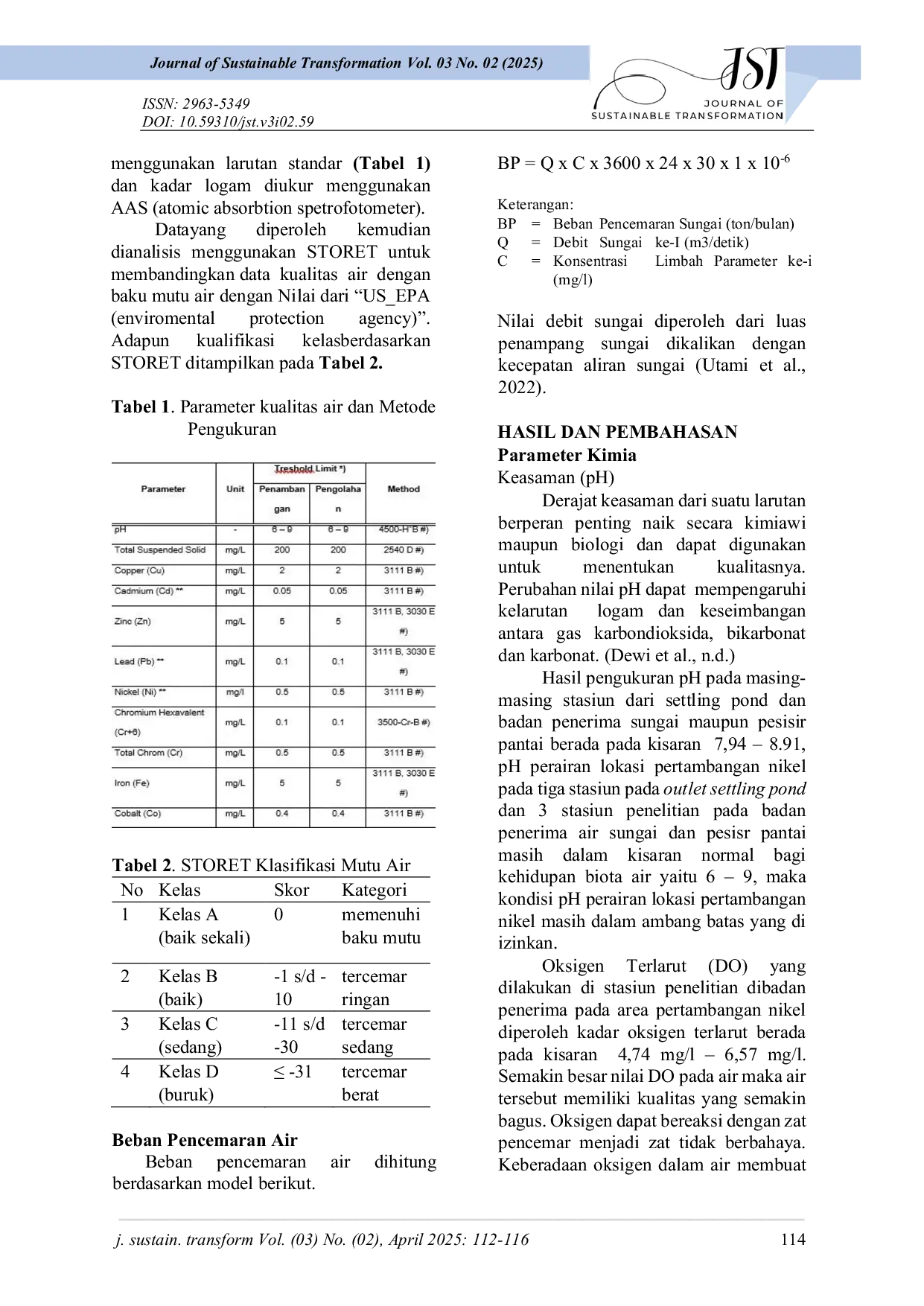 JURIS KAJIAN STATUS MUTU AIR PADA PERTAMBANGAN BIJI NIKEL DI DESA TANGFOA KECAMATAN BUNGKU PESISIR KABUPATEN MOROWALI PROVINSI SULAWESI TENGAH