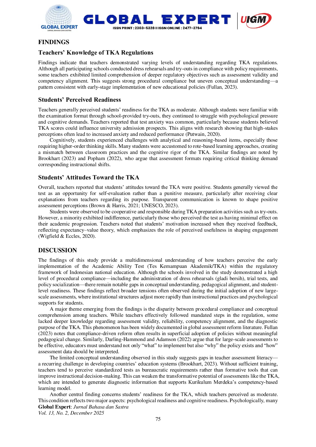 JURIS Teachers Perspectives on Academic Ability Test Implementation concerning National Education Regulations