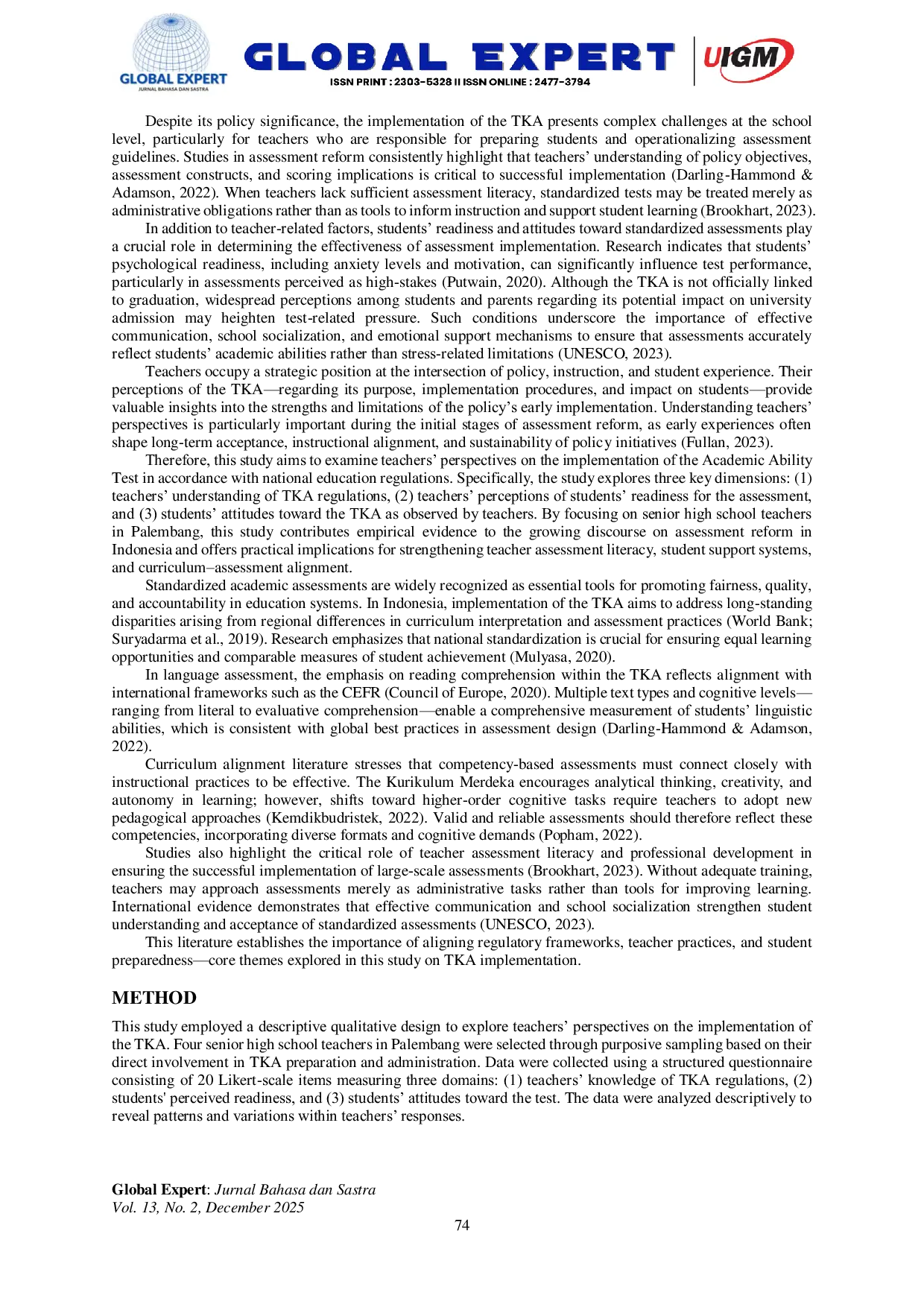 JURIS Teachers Perspectives on Academic Ability Test Implementation concerning National Education Regulations