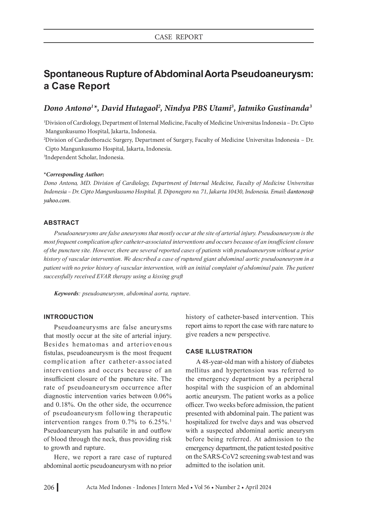 JURIS Spontaneous Rupture of Abdominal Aorta Pseudoaneurysm a Case Report