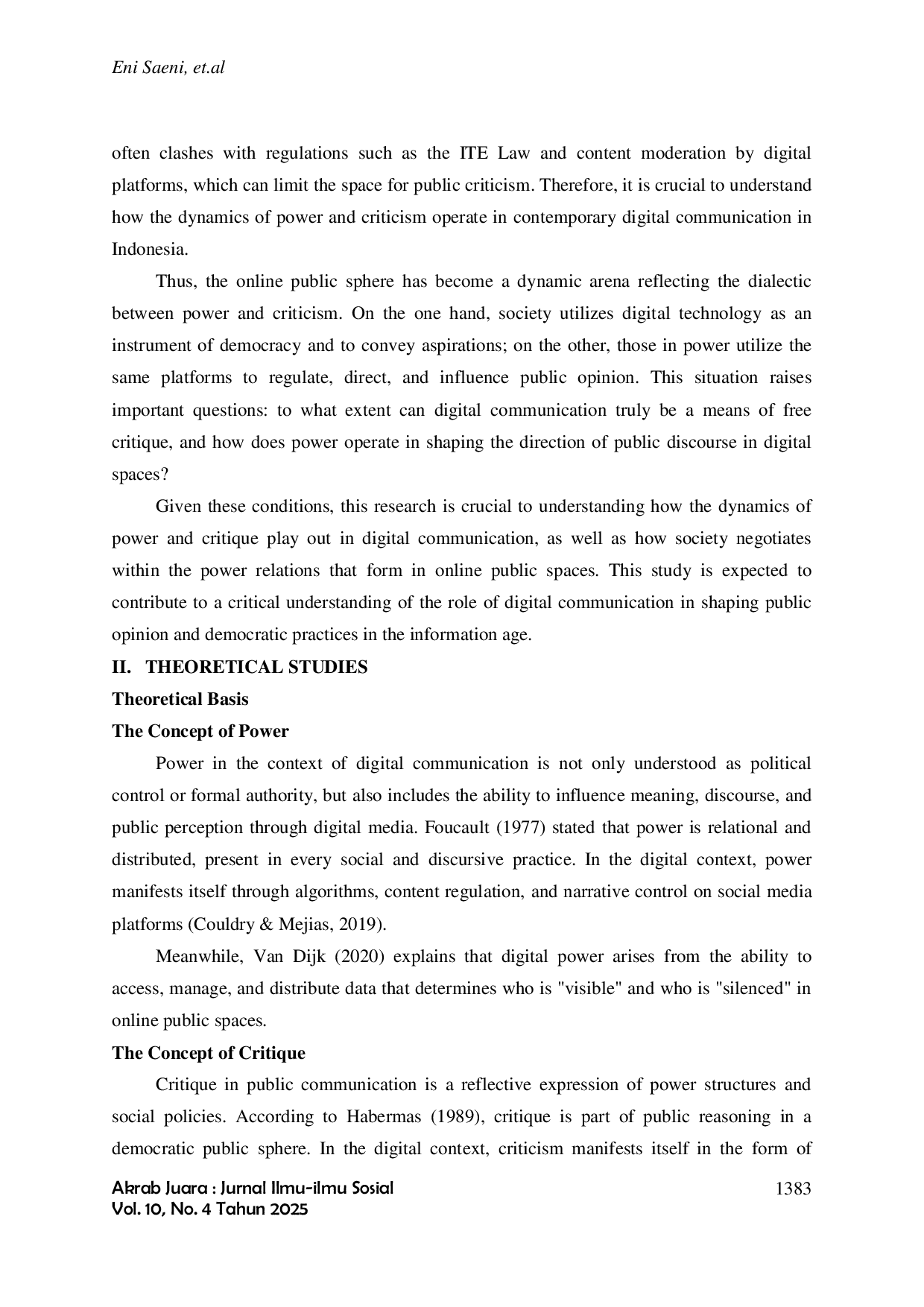 JURIS Power and Criticism The Dynamics of Digital Communication in Online Public Spaces