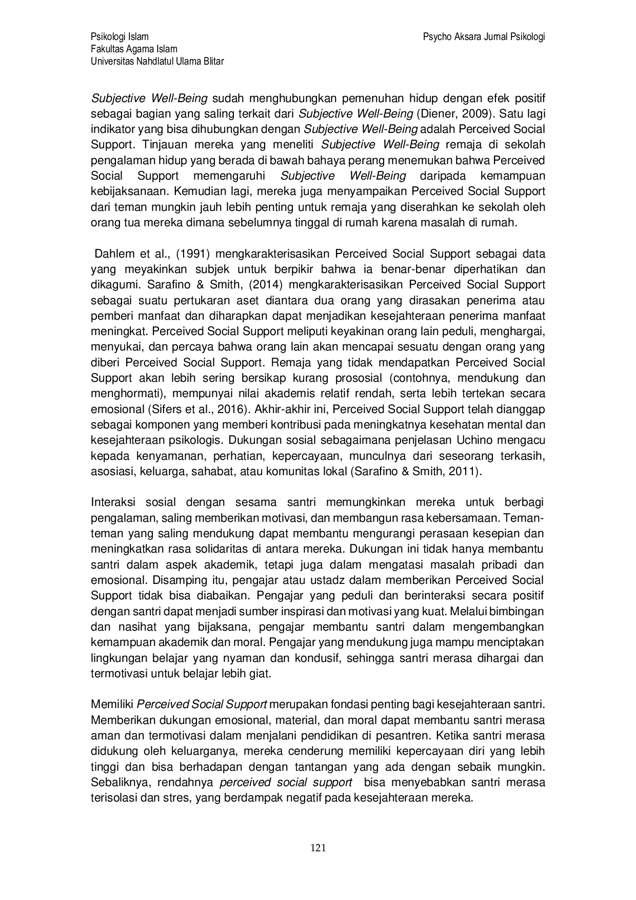 JURIS Pengaruh Perceived Social Support terhadap Subjective Well Being pada Santri