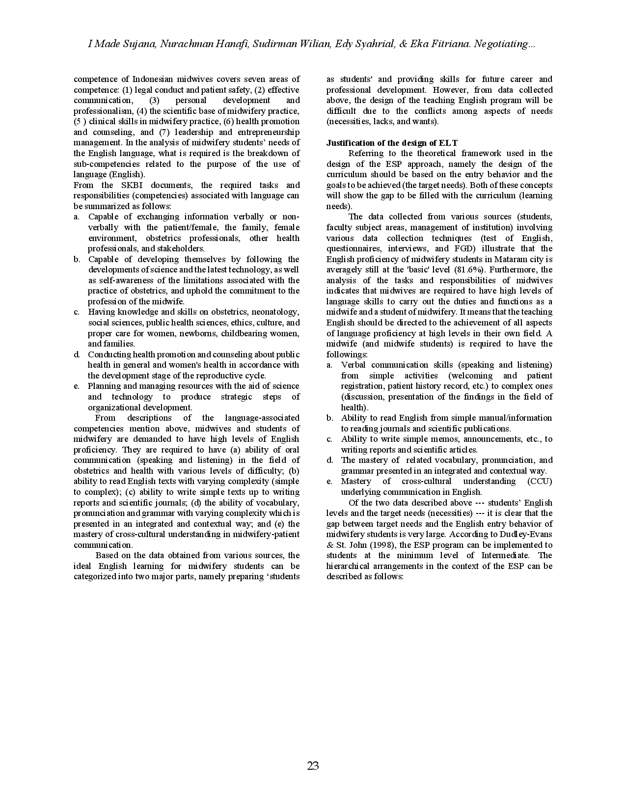 juris Negotiating Conflicts of Needs in Designing Teaching English for Midwifery Students