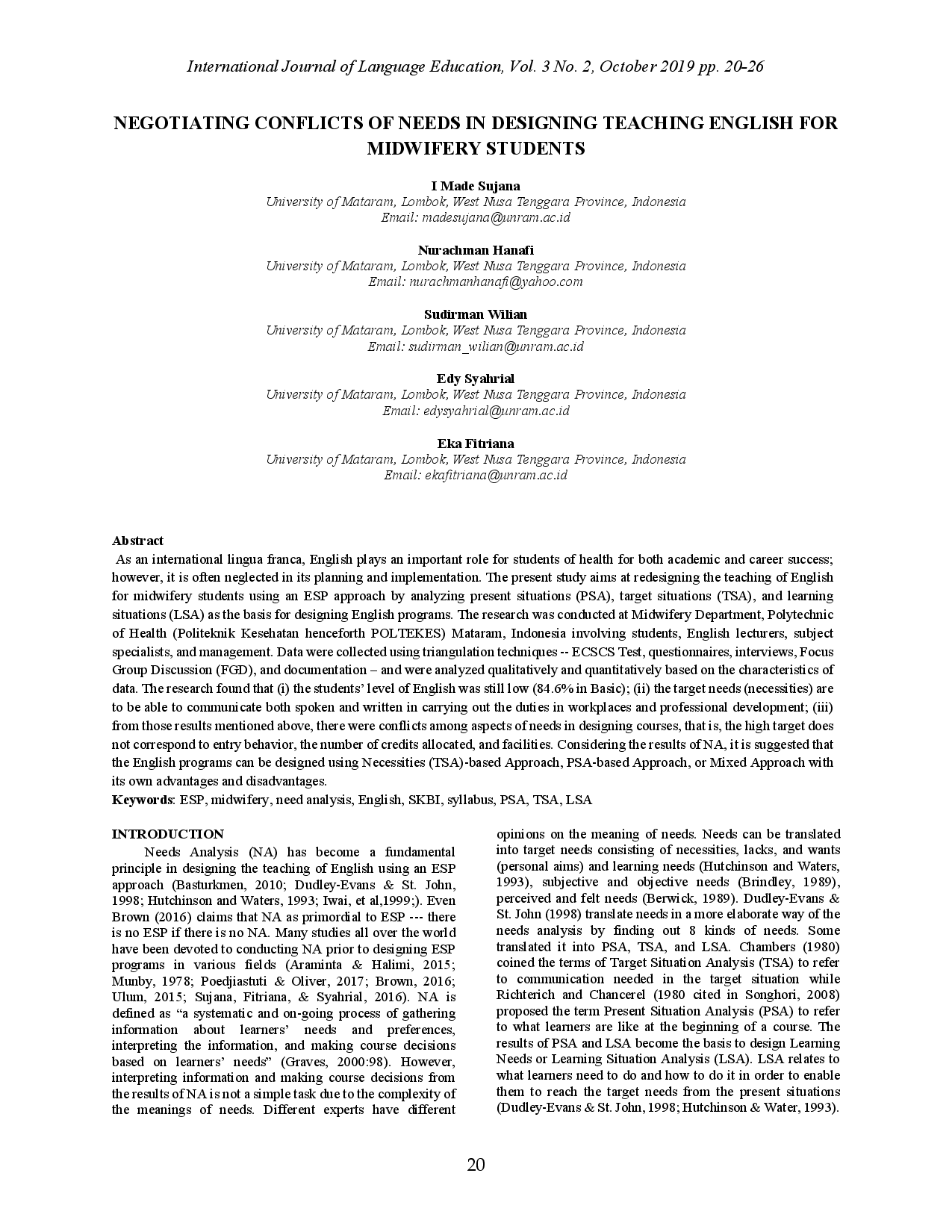 juris Negotiating Conflicts of Needs in Designing Teaching English for Midwifery Students