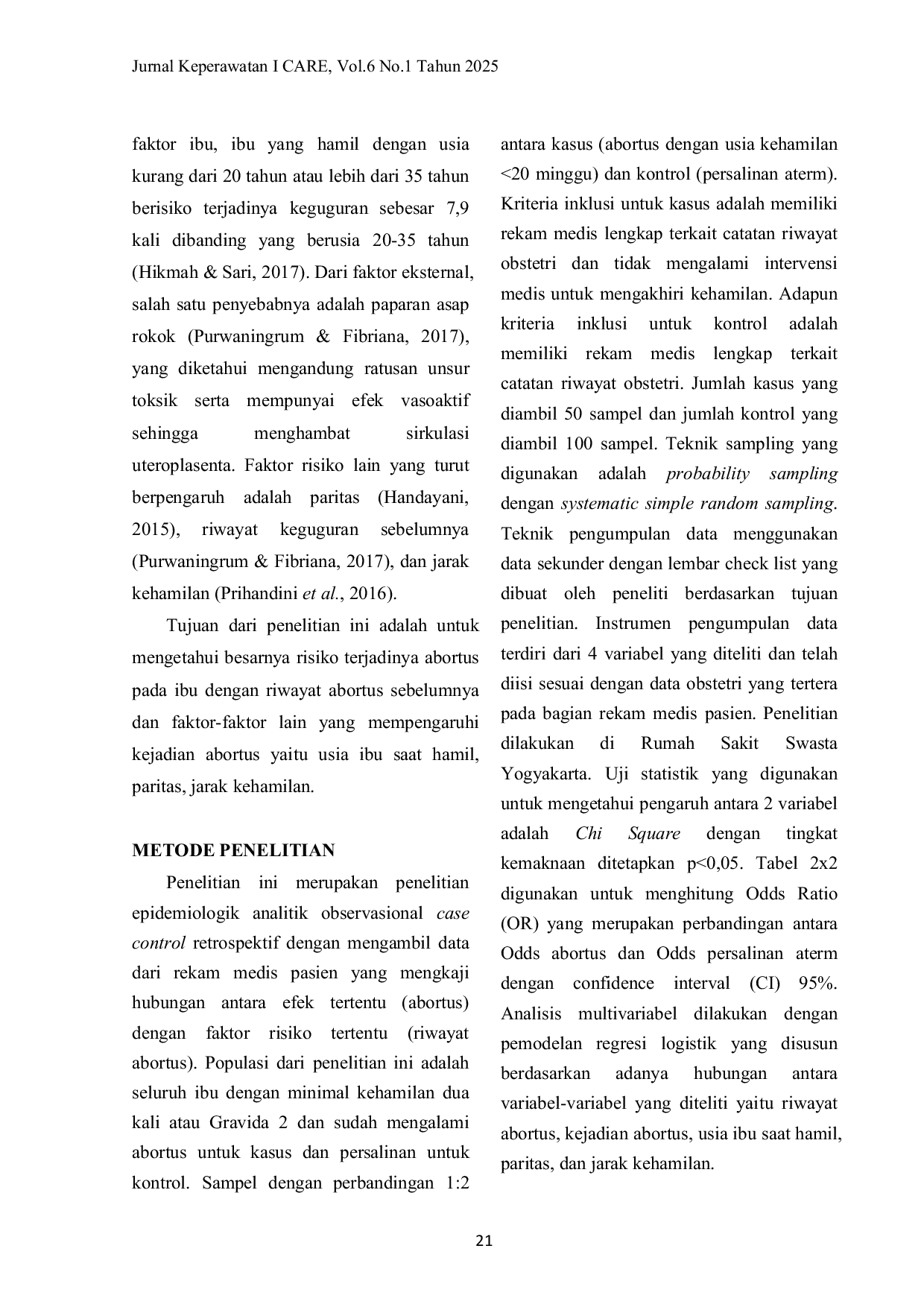 JURIS Faktor Risiko Abortus Penelitian Kasus Kontrol Berbasis Rumah Sakit