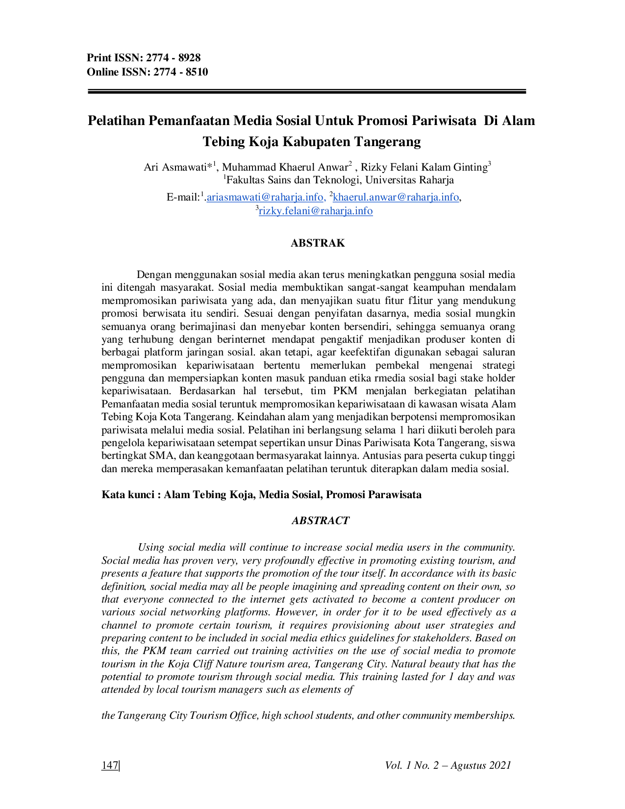 JURIS Pelatihan Pemanfaatan Media Sosial Untuk Promosi Pariwisata Di Alam Tebing Koja Kabupaten Tangerang